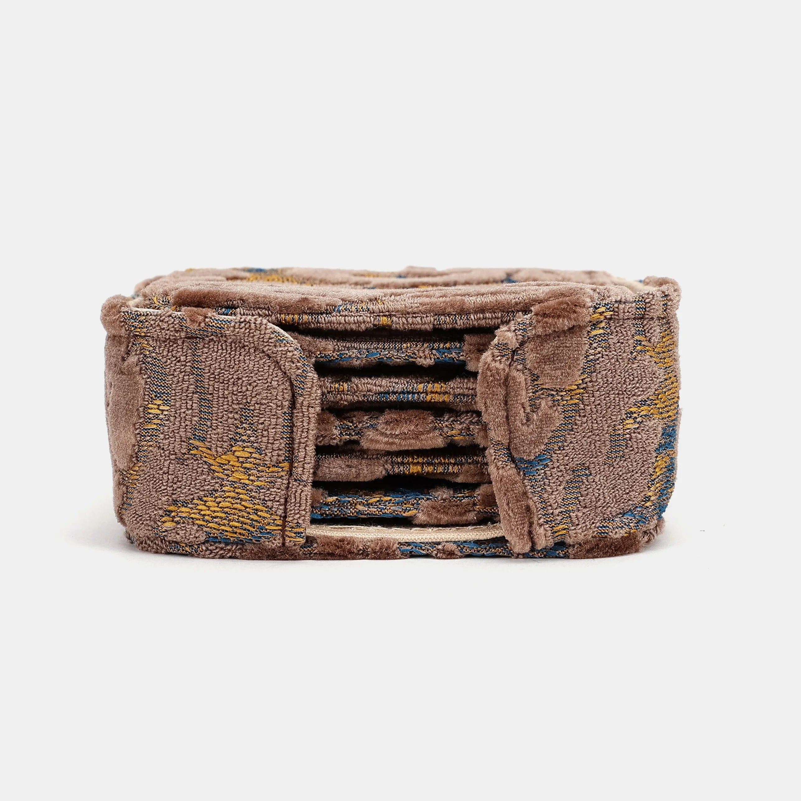 Burnout Velvet Camel Square Coaster Set with Holder of America-main