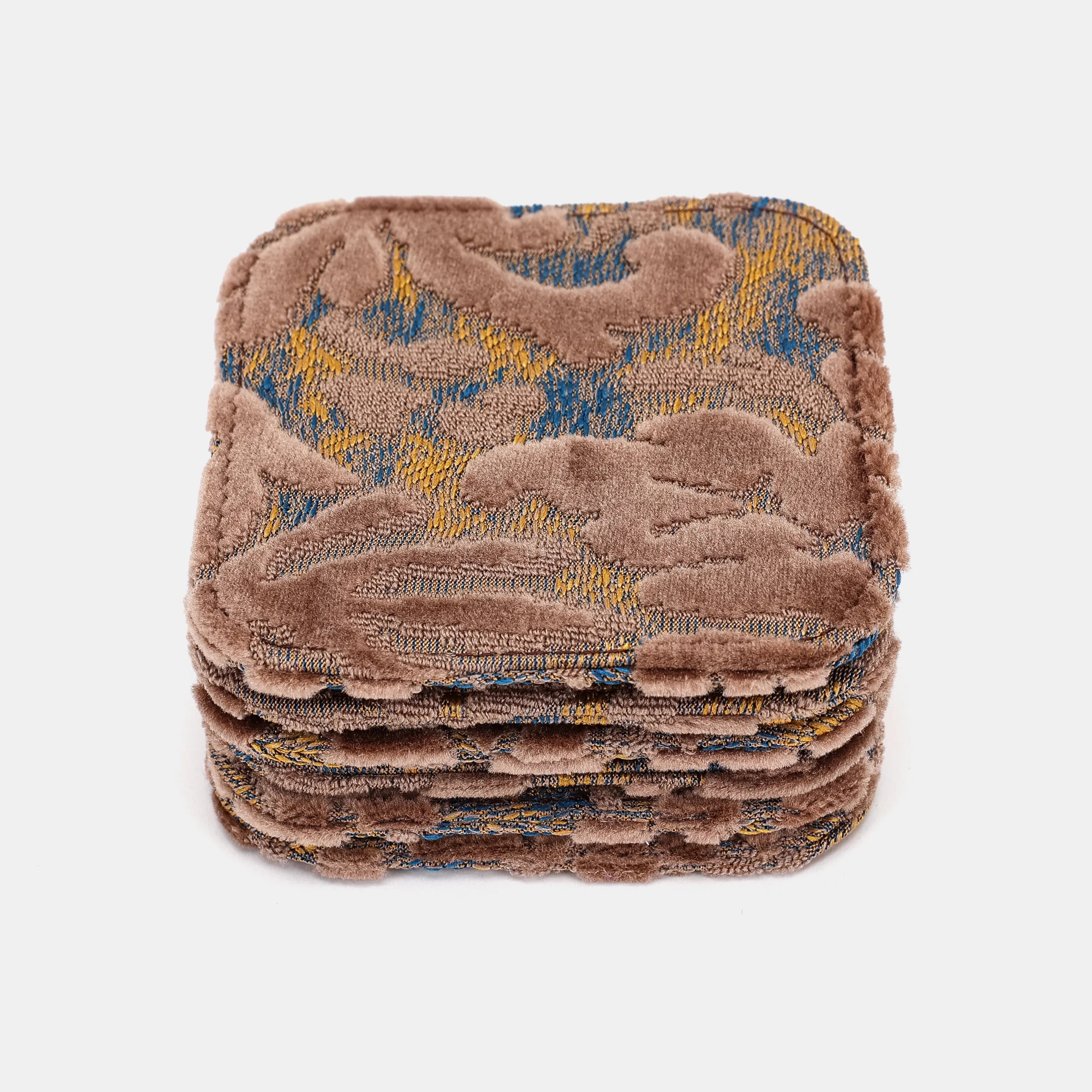 Burnout Velvet Camel Square Coaster Set with Holder of America-coasters