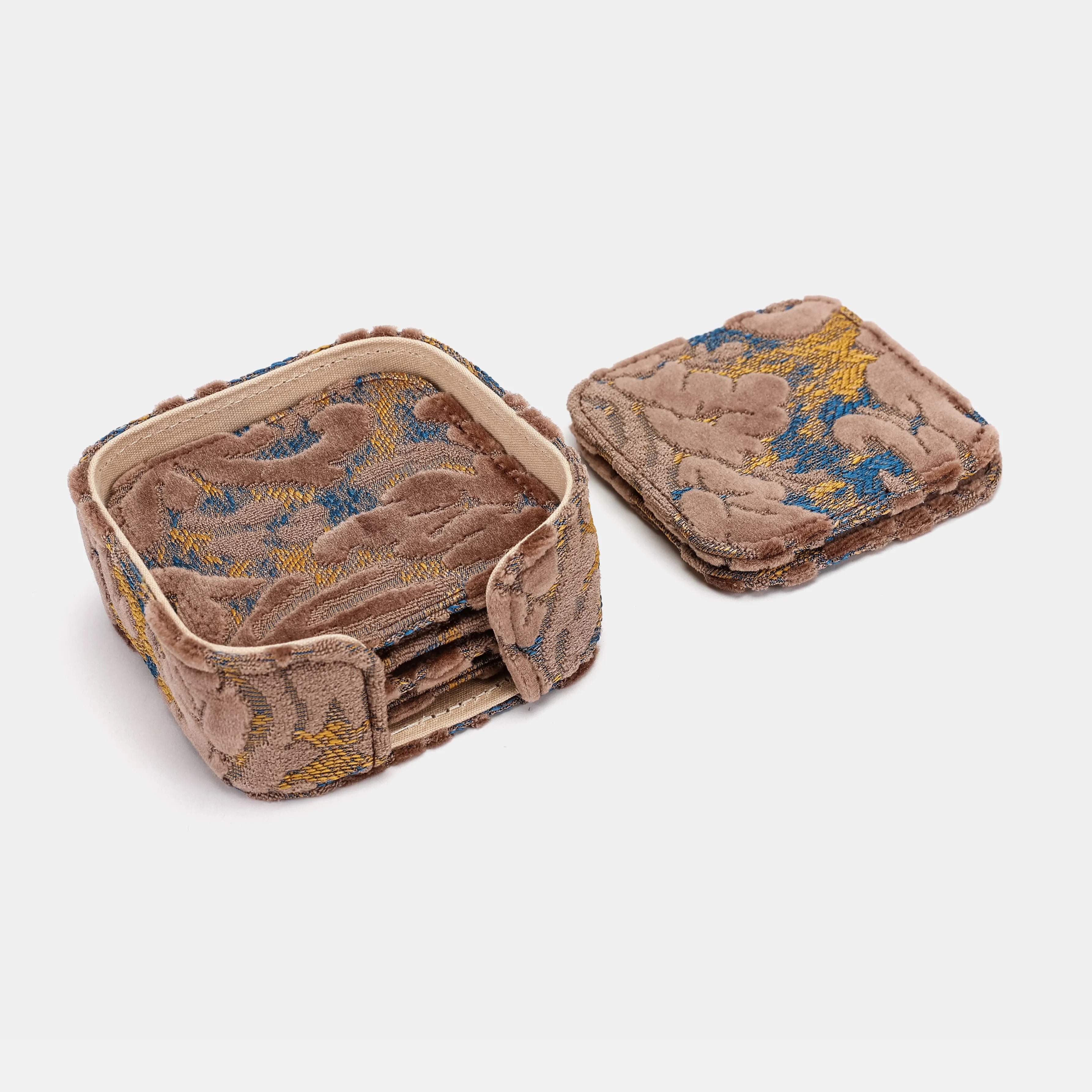 Burnout Velvet Camel Square Coaster Set with Holder of America-details