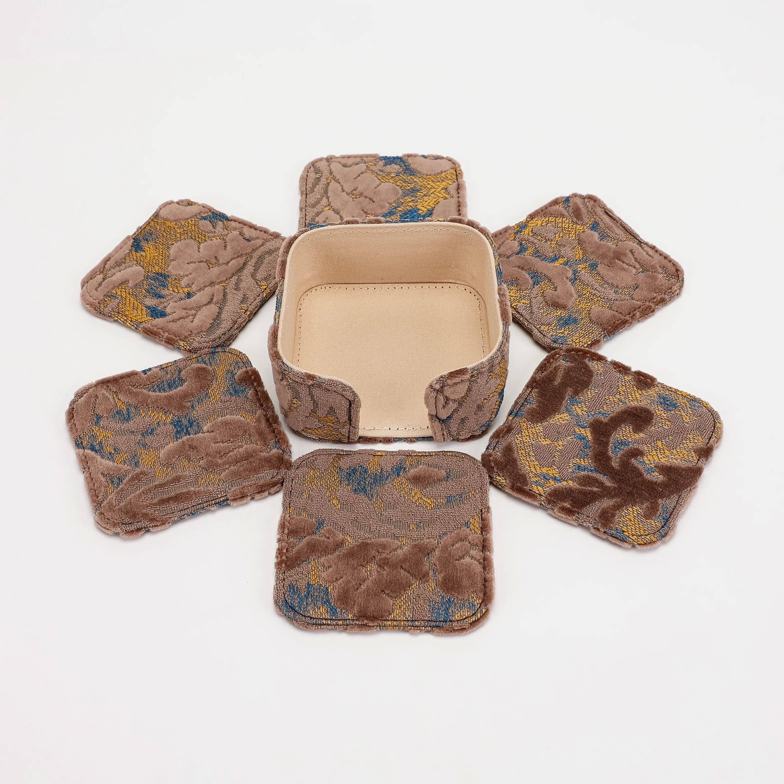 Burnout Velvet Camel Square Coaster Set with Holder of America-6 pcs with holder