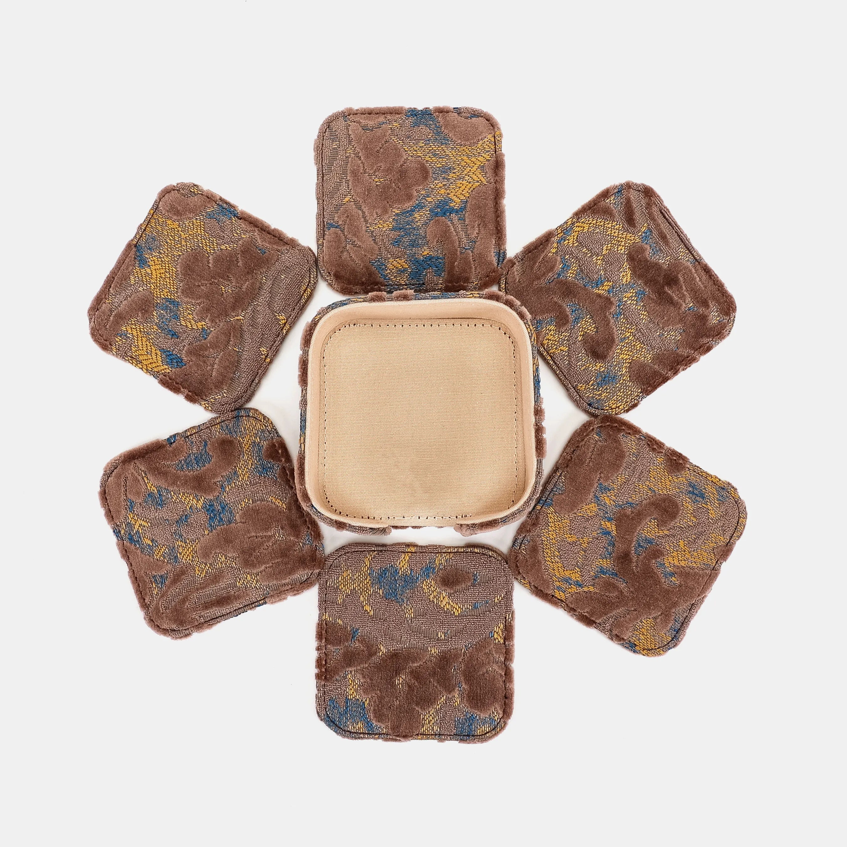 Burnout Velvet Camel Square Coaster Set with Holder of America-6 pcs set