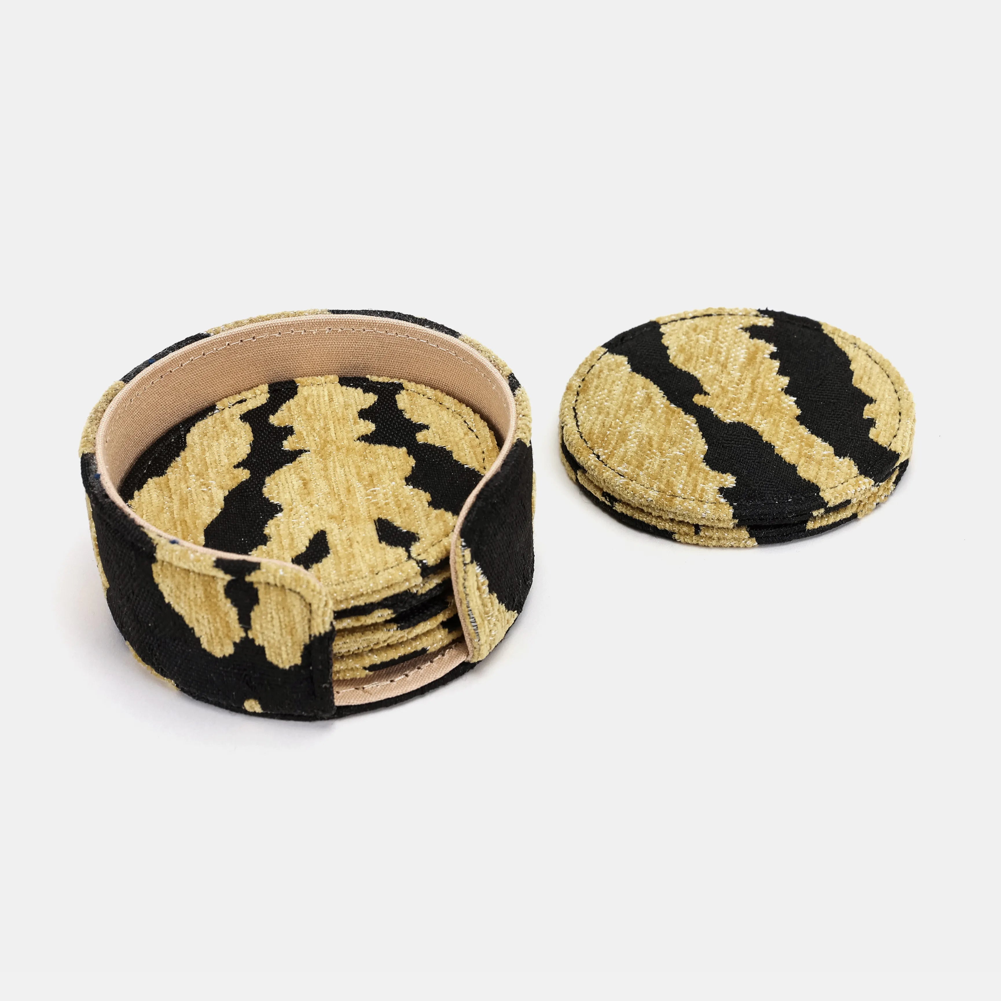 Tiger Stripe Round Coaster Set with Holder of America-details