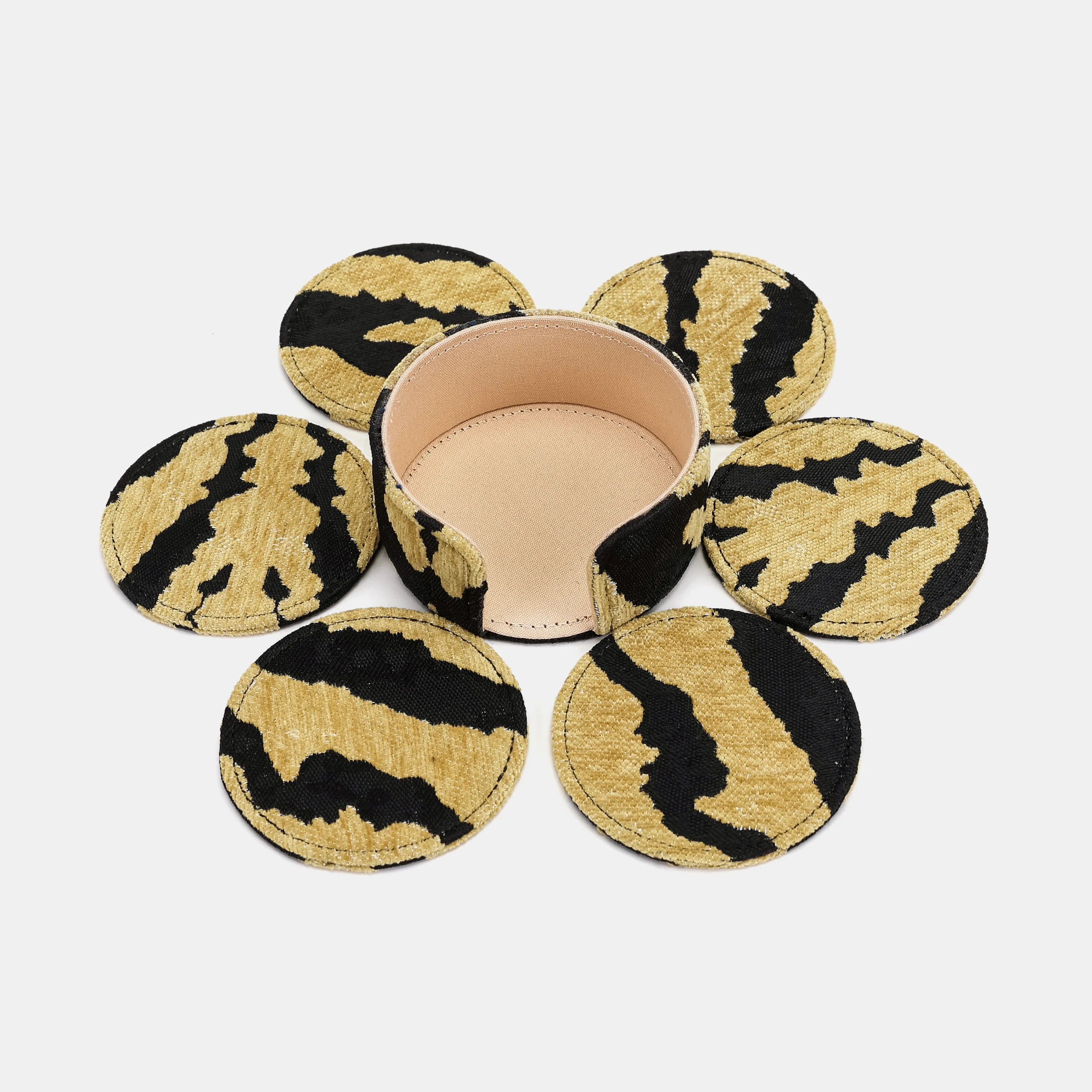Tiger Stripe Round Coaster Set with Holder of America-6 pcs with holder
