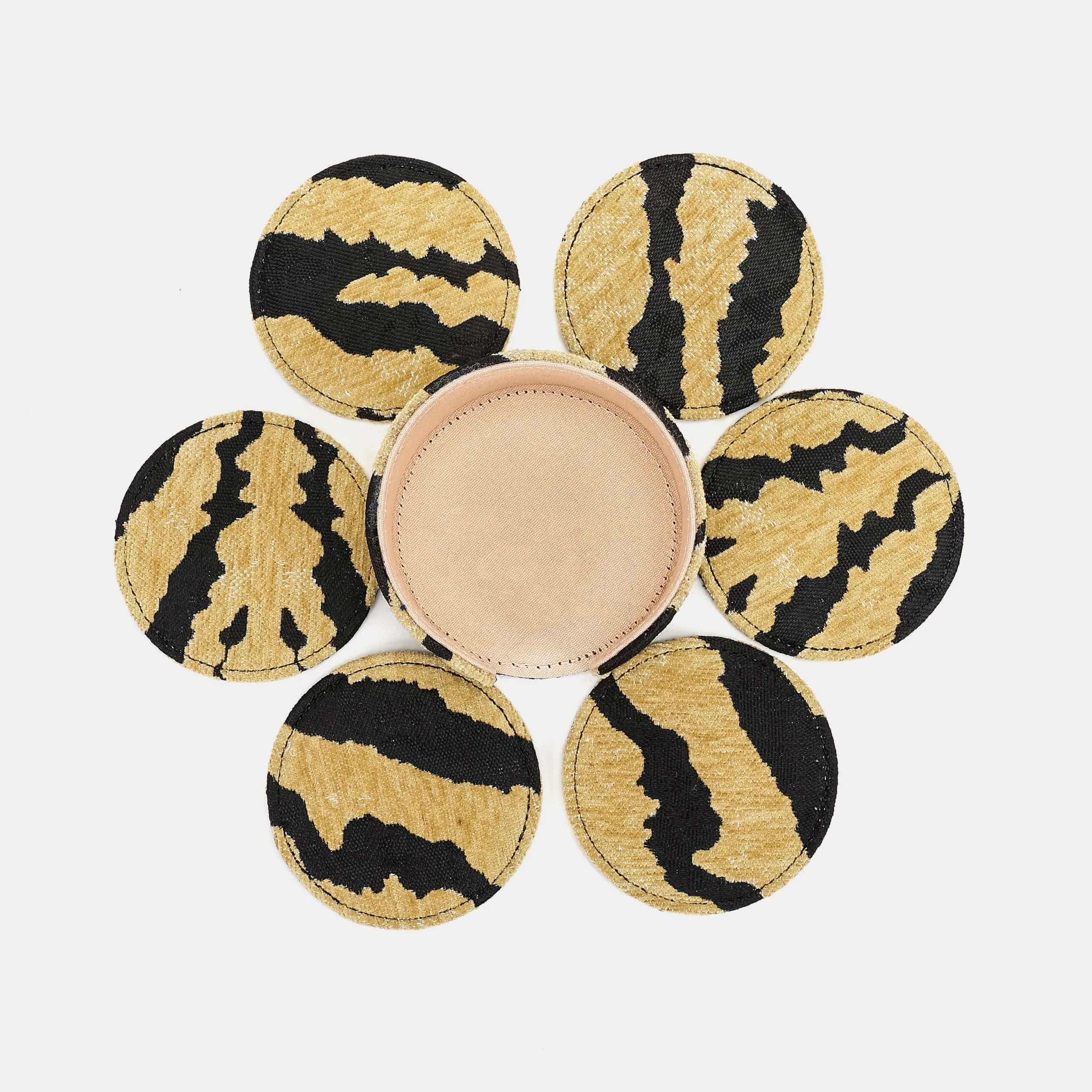 Tiger Stripe Round Coaster Set with Holder of America-6 pcs set