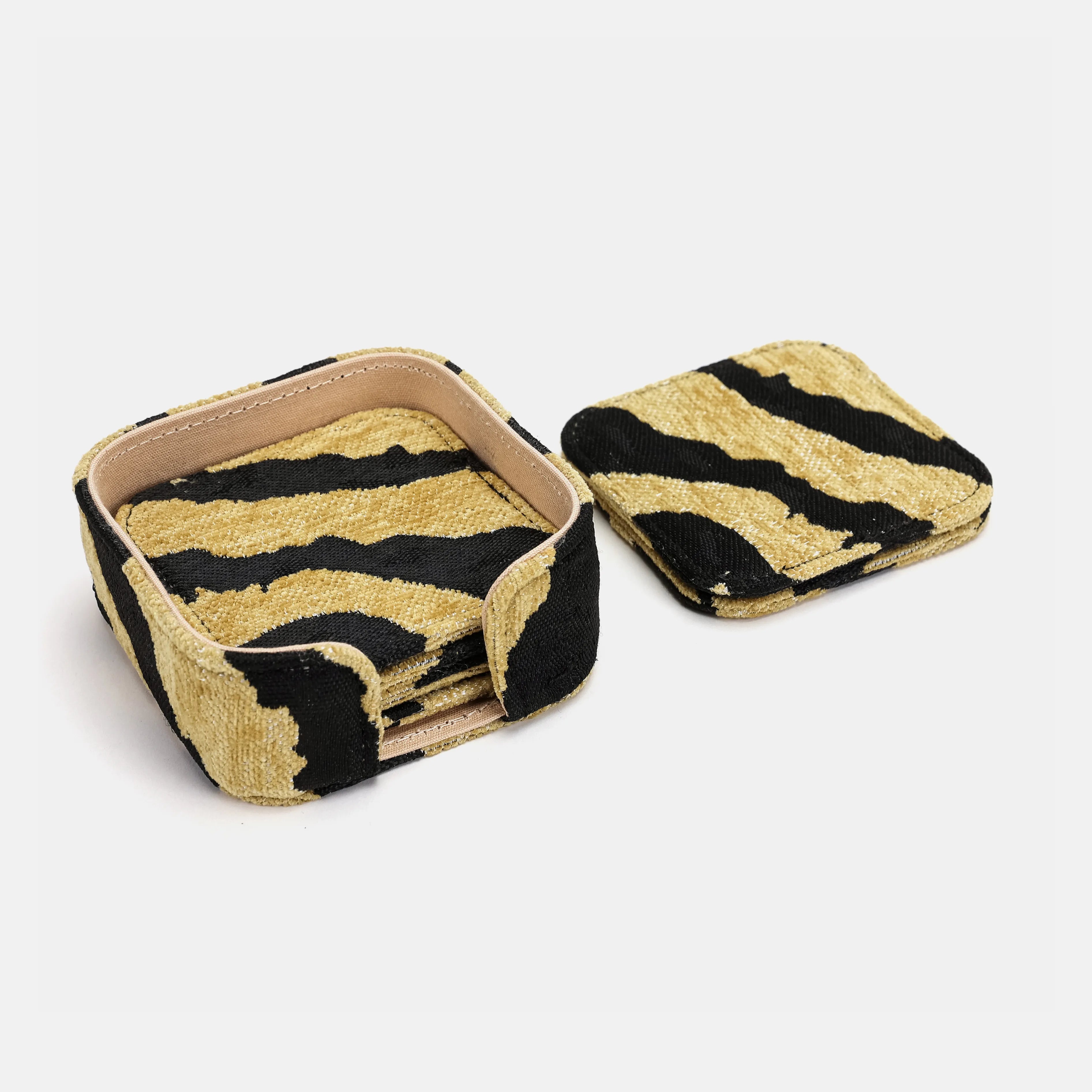 Tiger Stripe Square Coaster Set with Holder of America-details