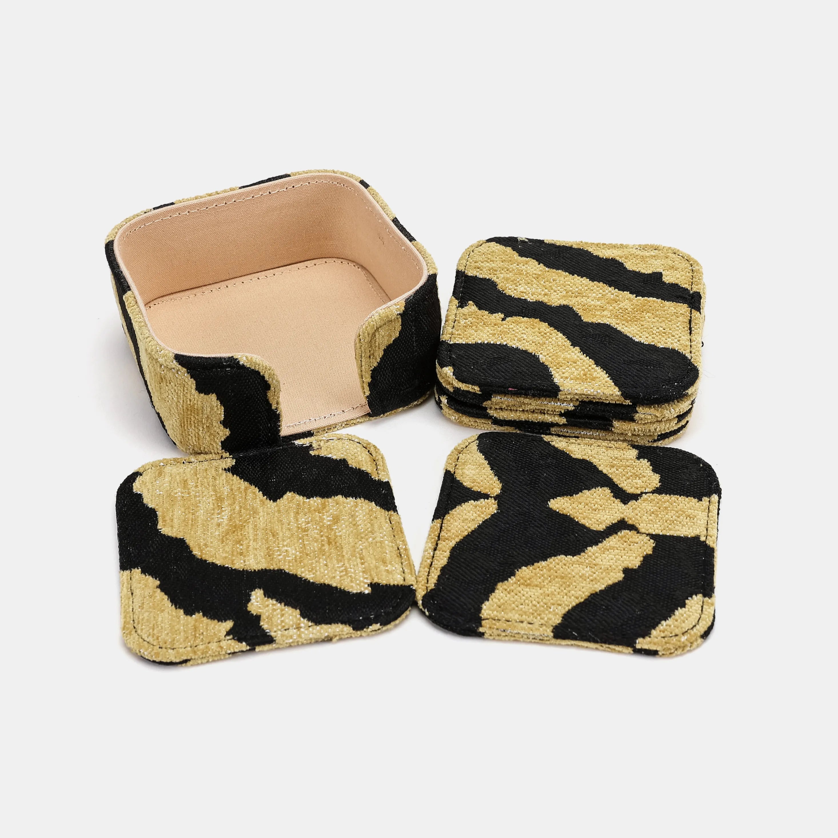 Tiger Stripe Square Coaster Set with Holder of America-set details