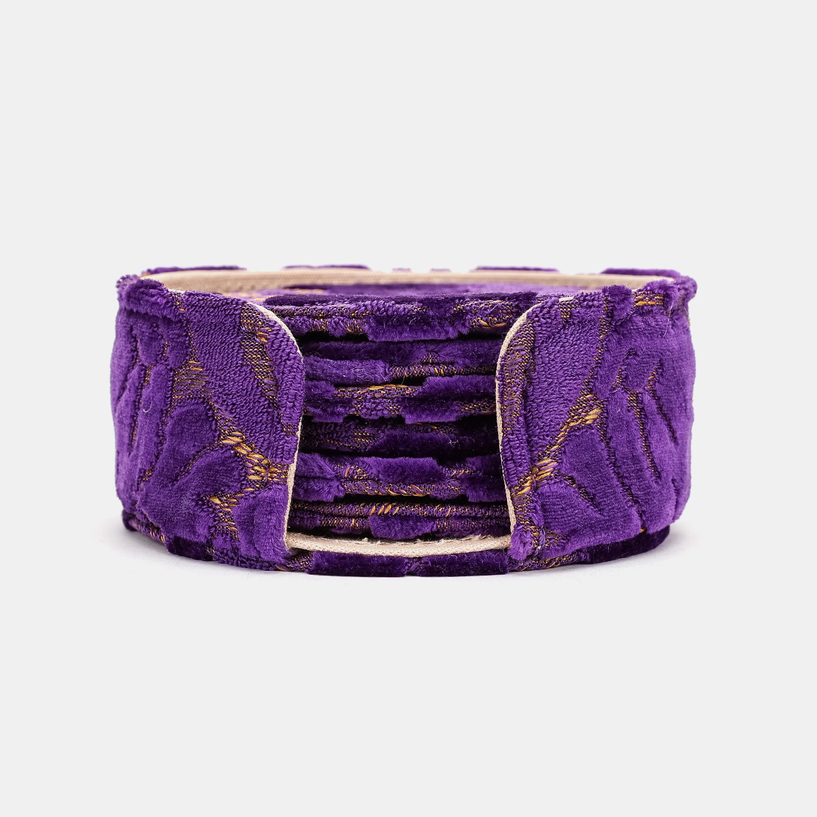 Burnout Velvet Purple Round Coaster Set with Holder of America-main