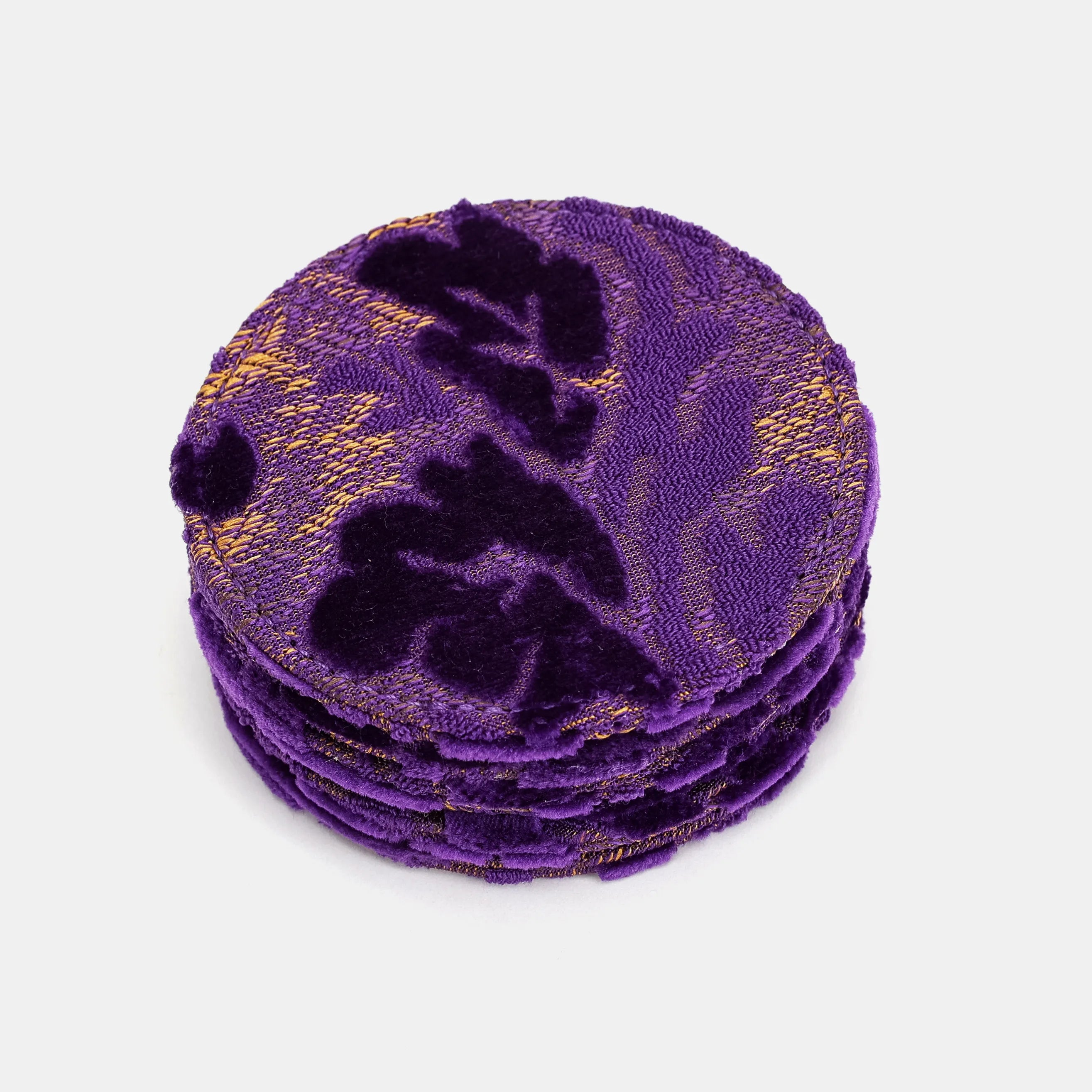 Burnout Velvet Purple Round Coaster Set with Holder of America-coasters