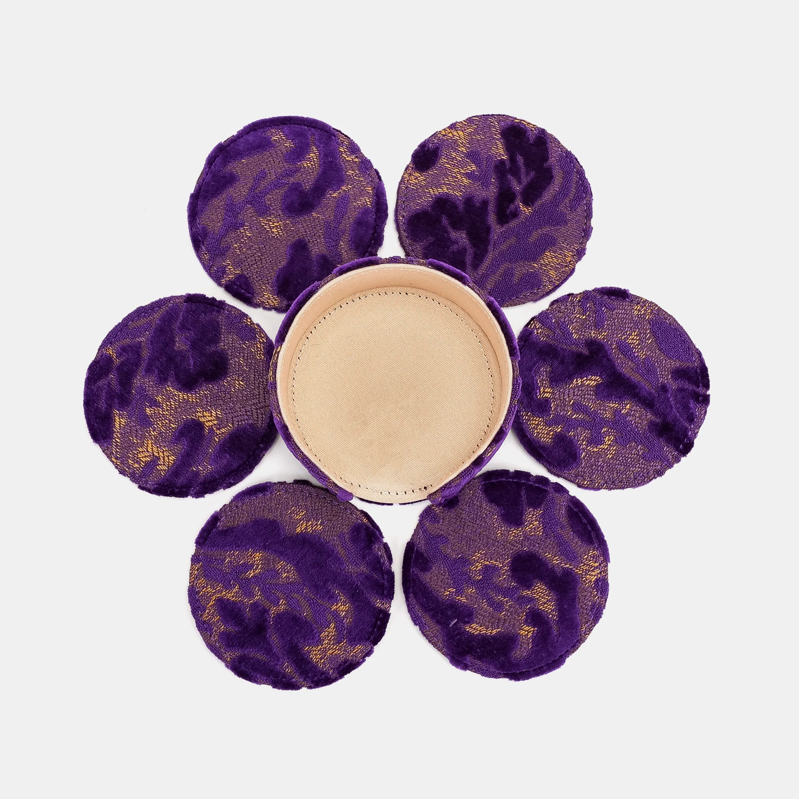 Burnout Velvet Purple Round Coaster Set with Holder of America-6 pcs set