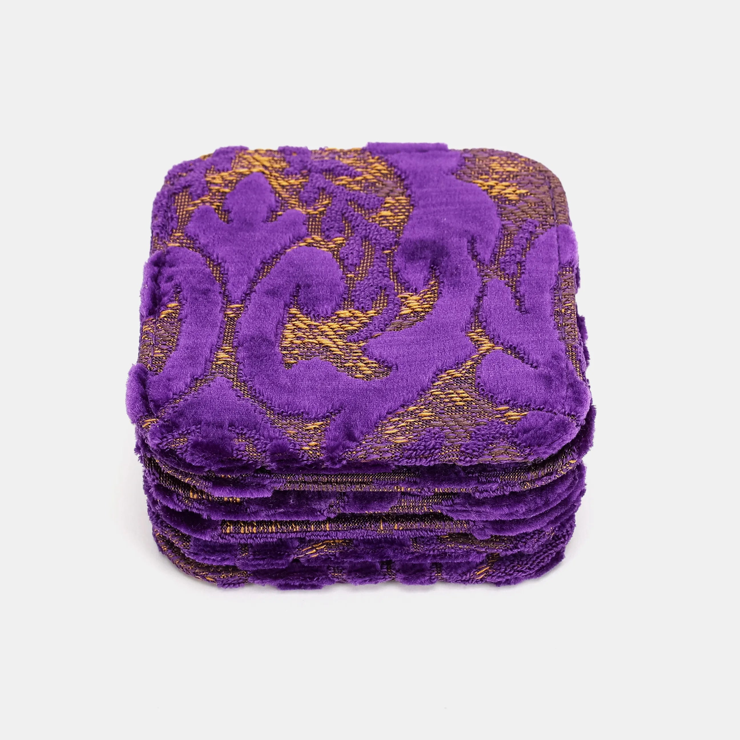 Burnout Velvet Purple Square Coaster Set with Holder of America-coasters