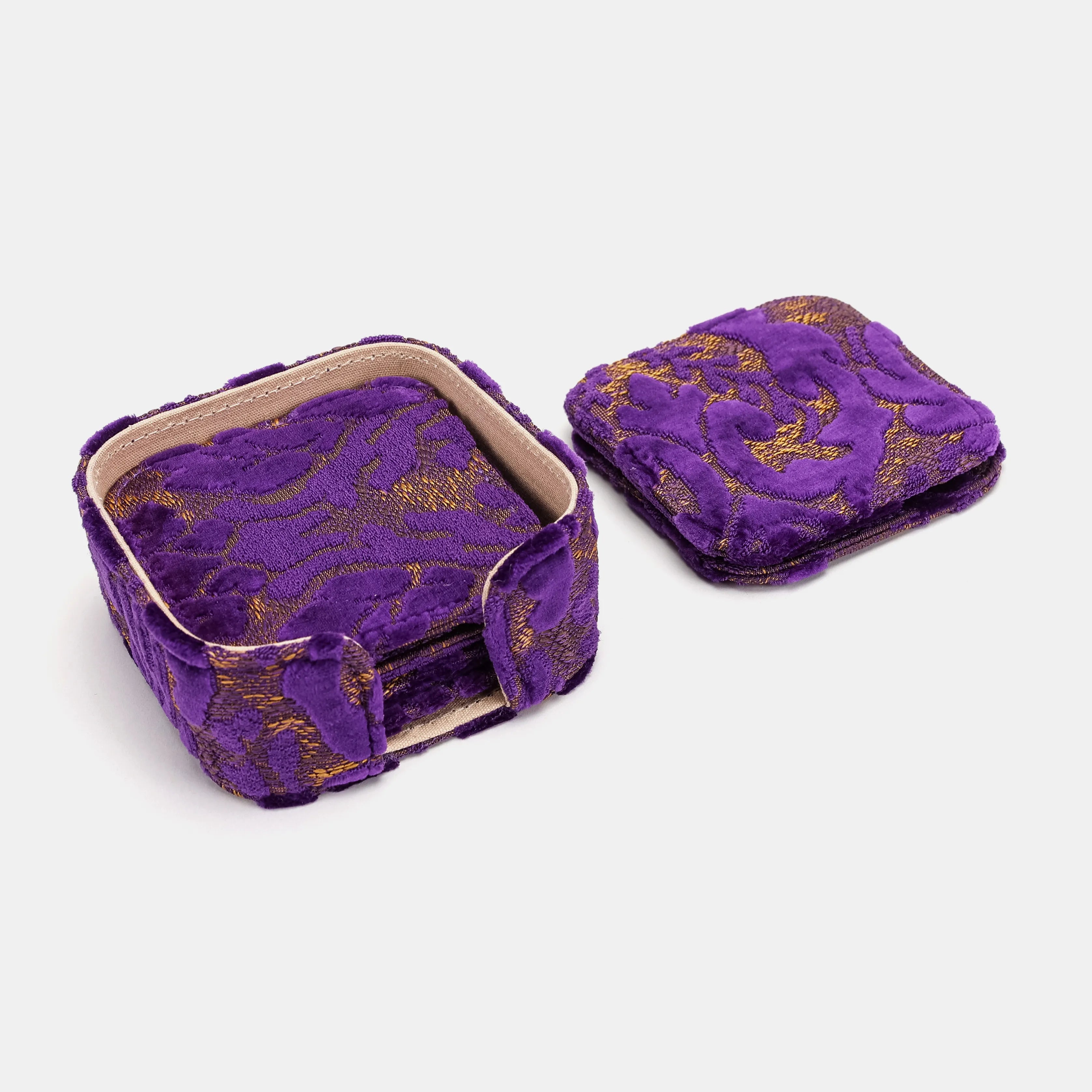 Burnout Velvet Purple Square Coaster Set with Holder of America-details