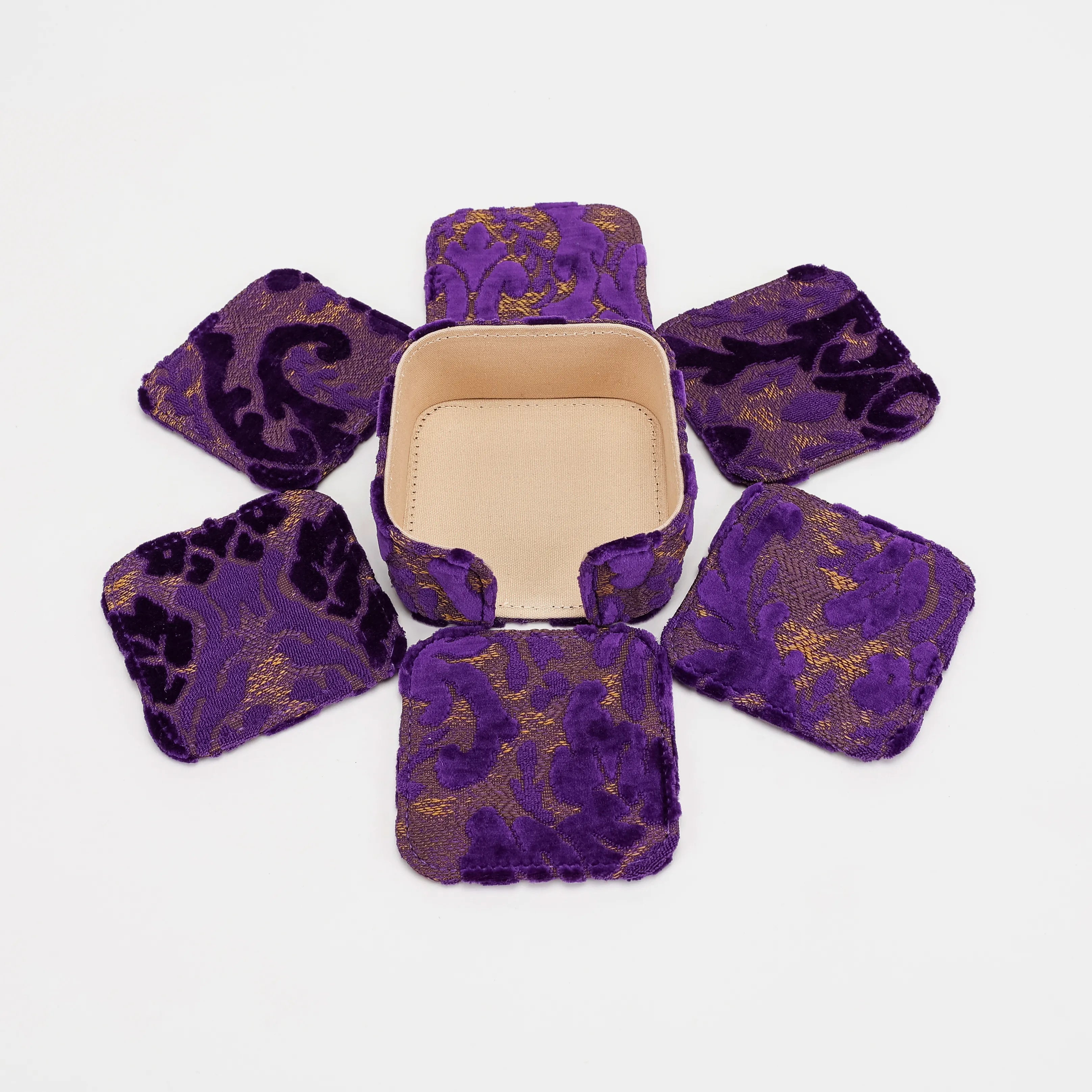 Burnout Velvet Purple Square Coaster Set with Holder of America-6 pcs with holder