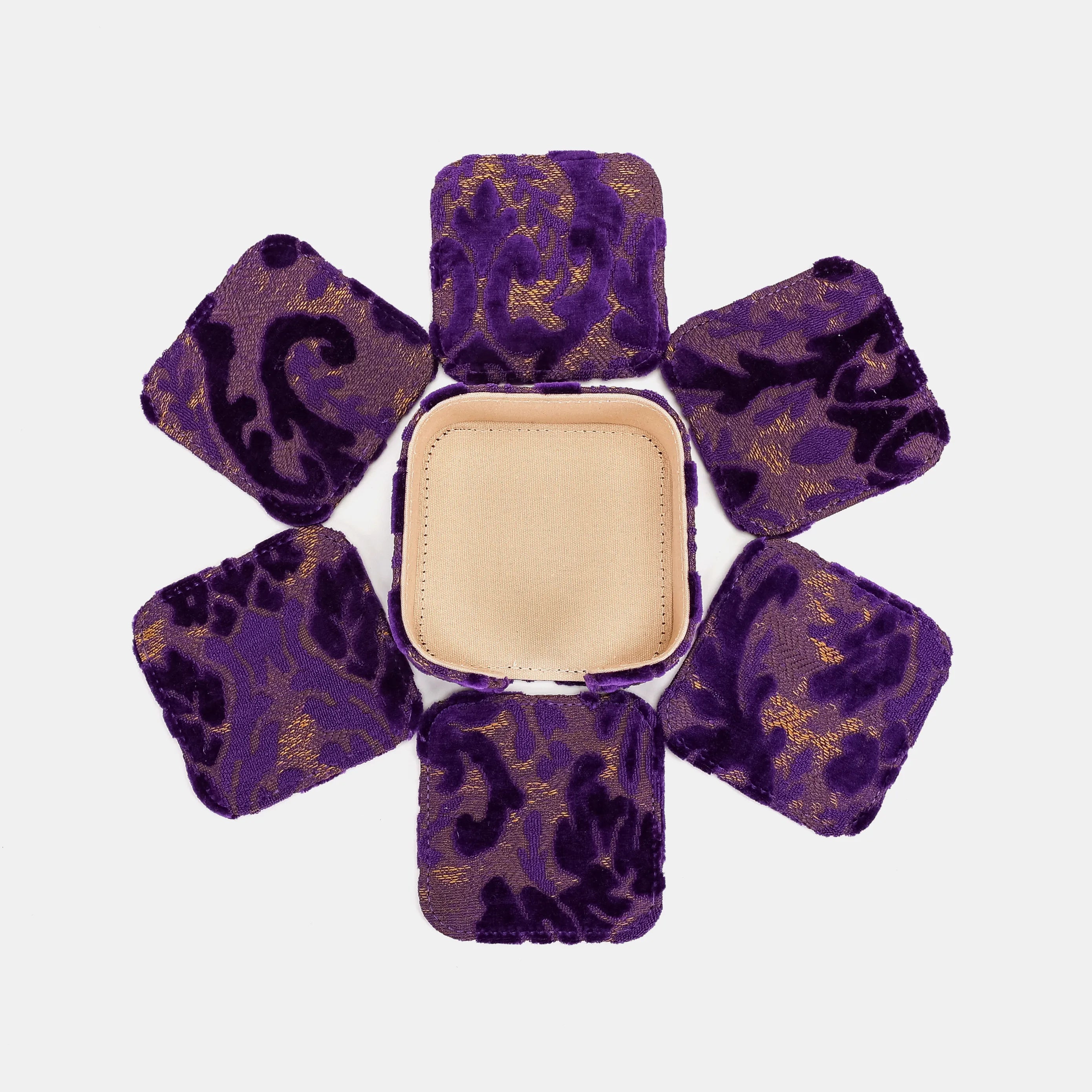 Burnout Velvet Purple Square Coaster Set with Holder of America-6 pcs set