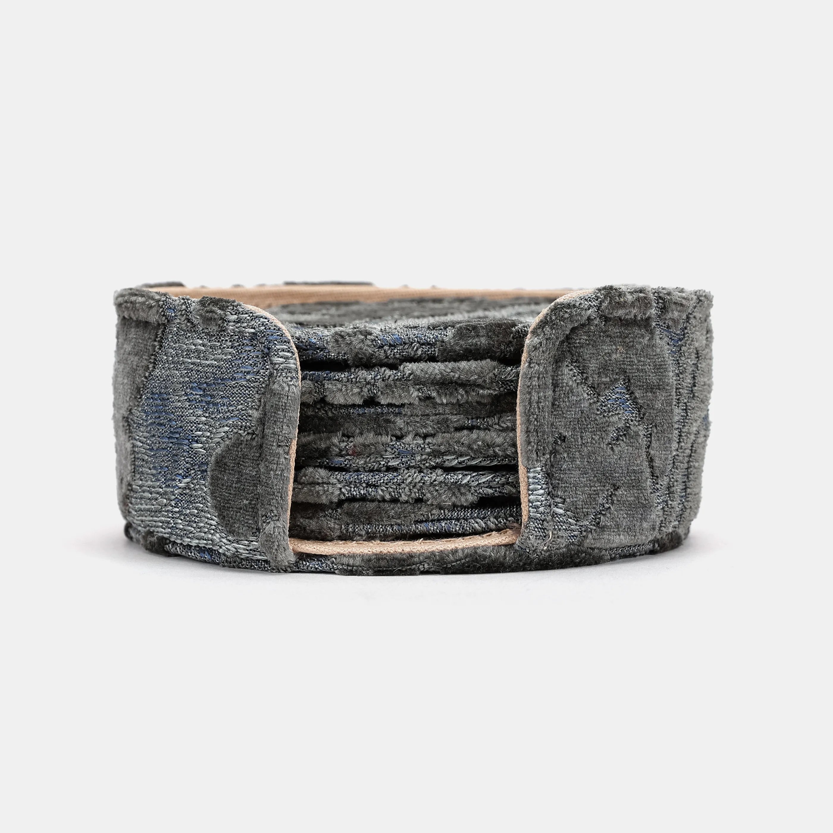 Burnout Velvet Steel Blue Round Coaster Set with Holder of America-main