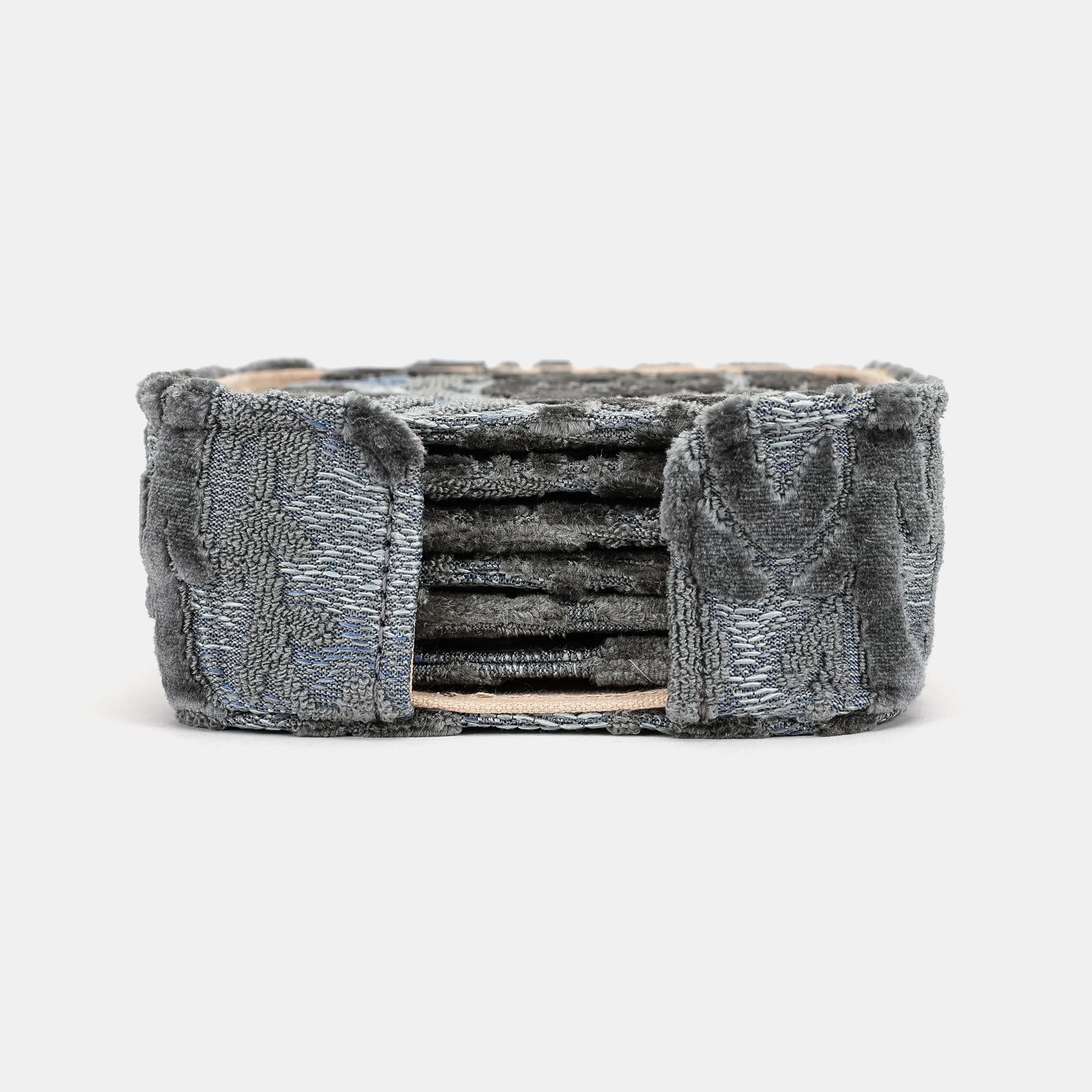 Burnout Velvet Steel Blue Square Coaster Set with Holder of America-main