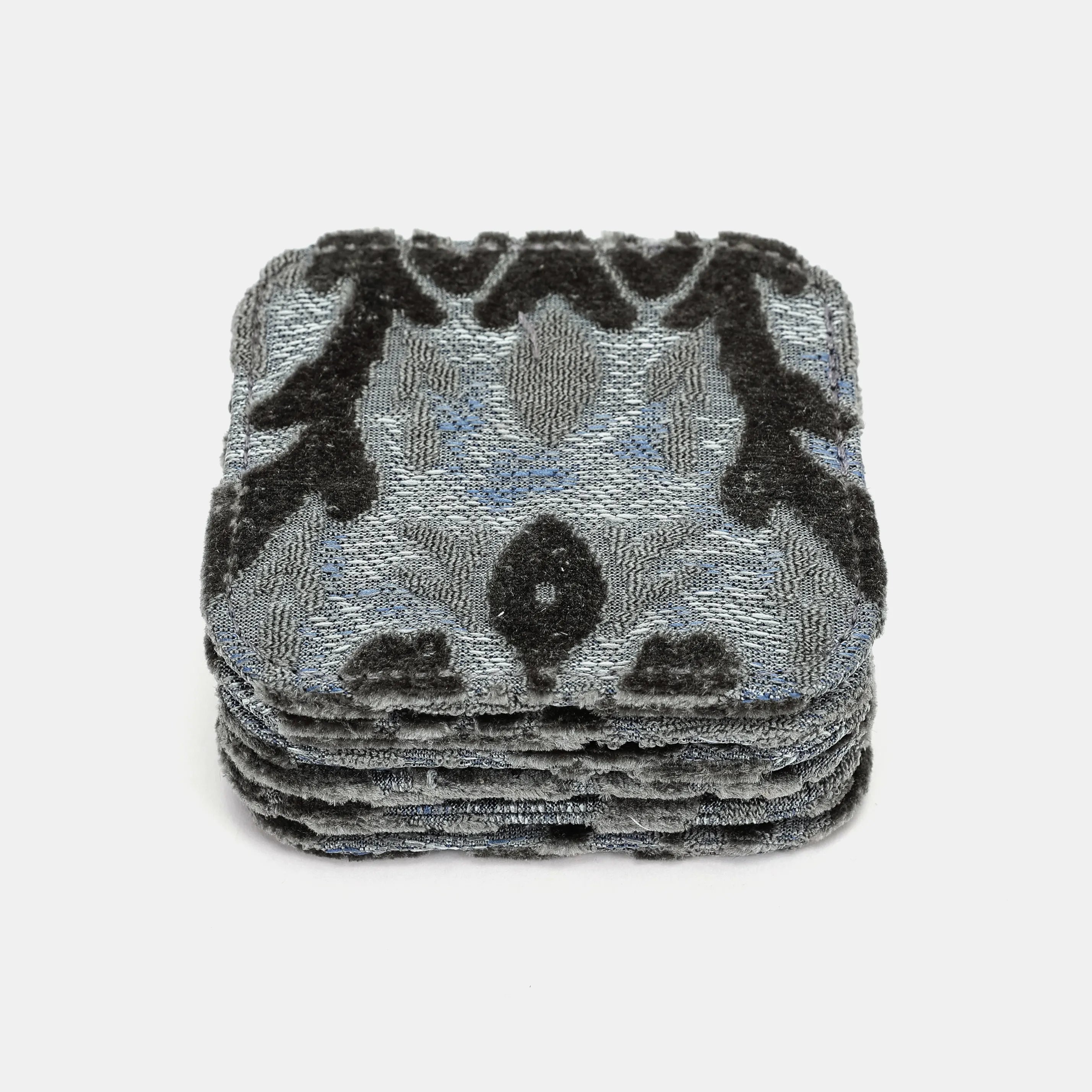 Burnout Velvet Steel Blue Square Coaster Set with Holder of America-coasters