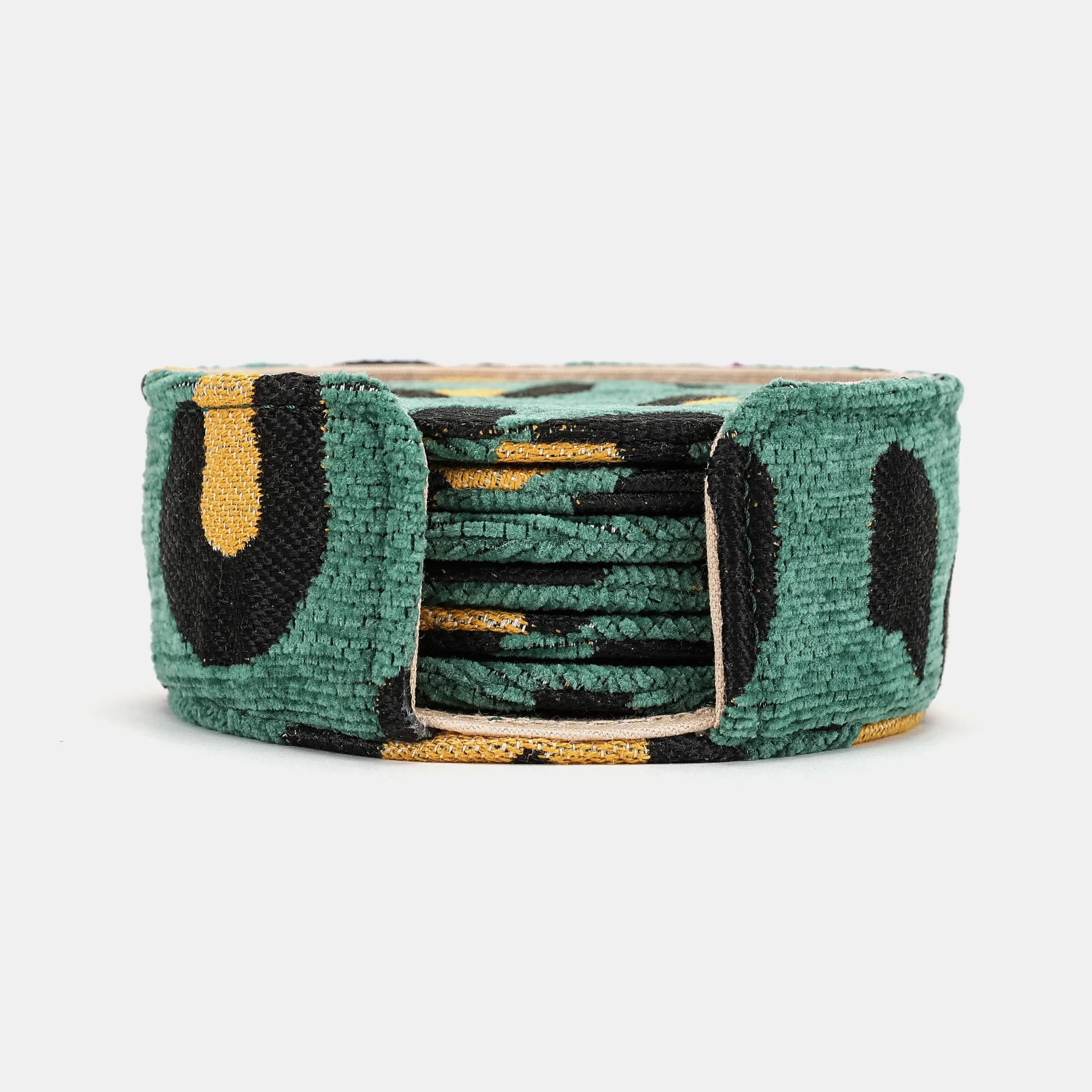 Leopard Green Round Coaster Set with Holder of America-Main