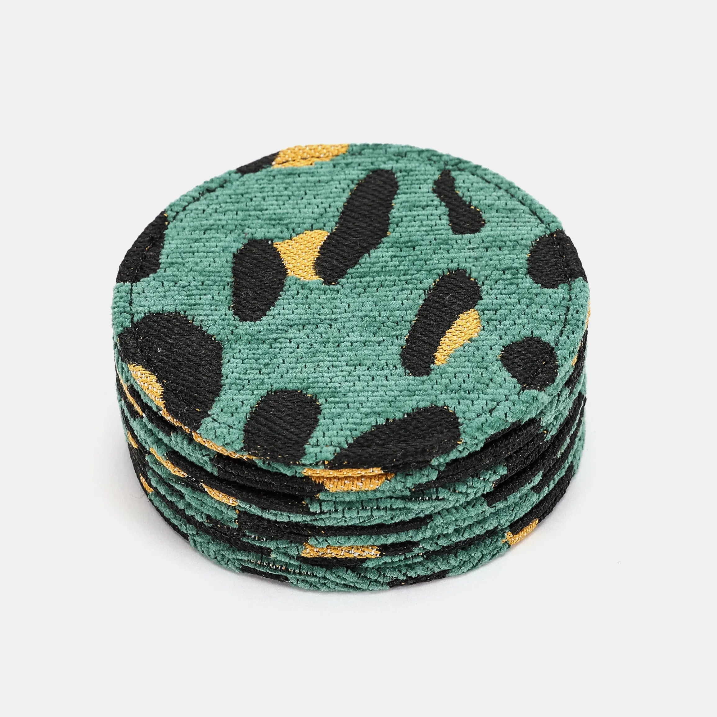 Leopard Green Round Coaster Set with Holder of America-Coasters