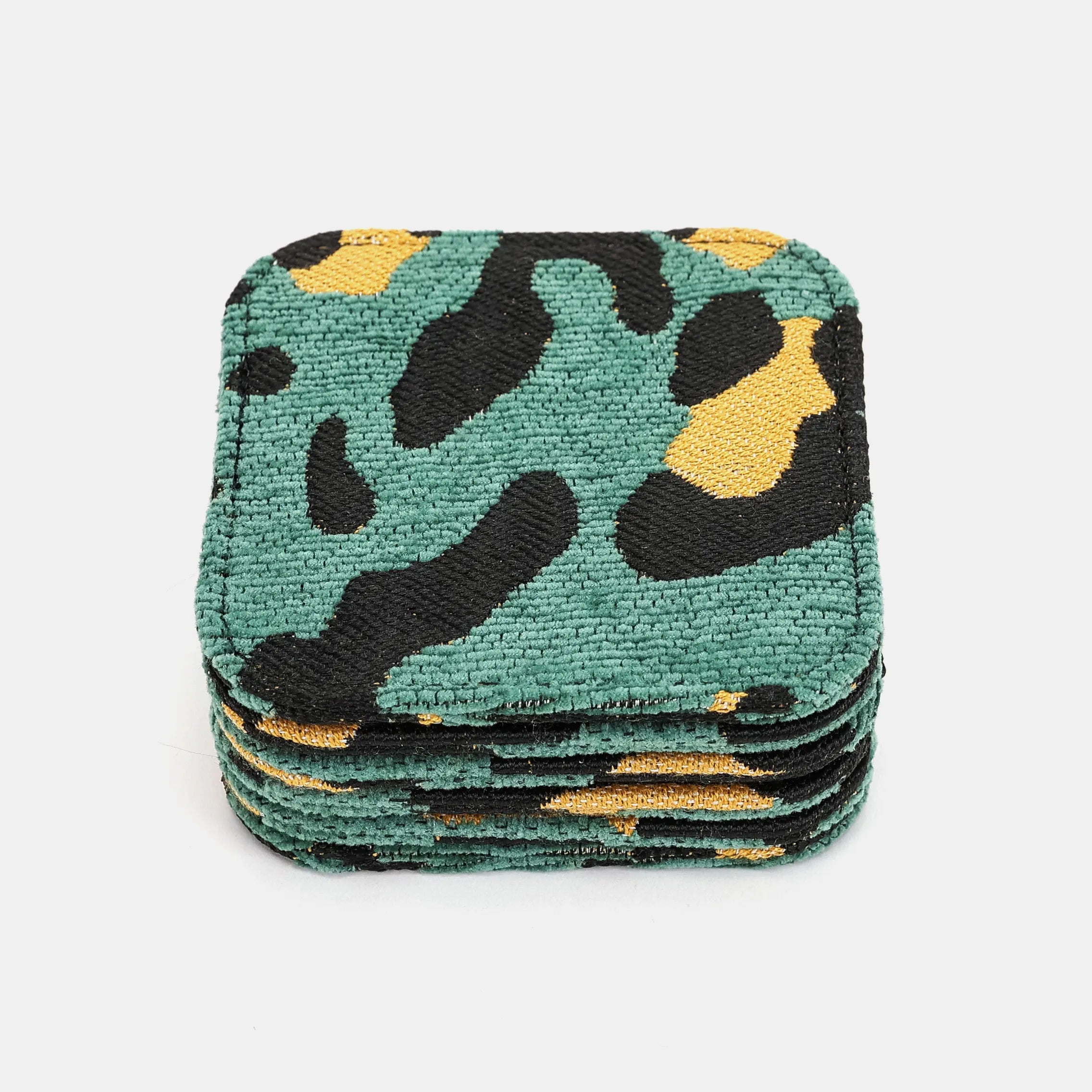 Leopard Green Square Coaster Set with Holder of America-Coasters