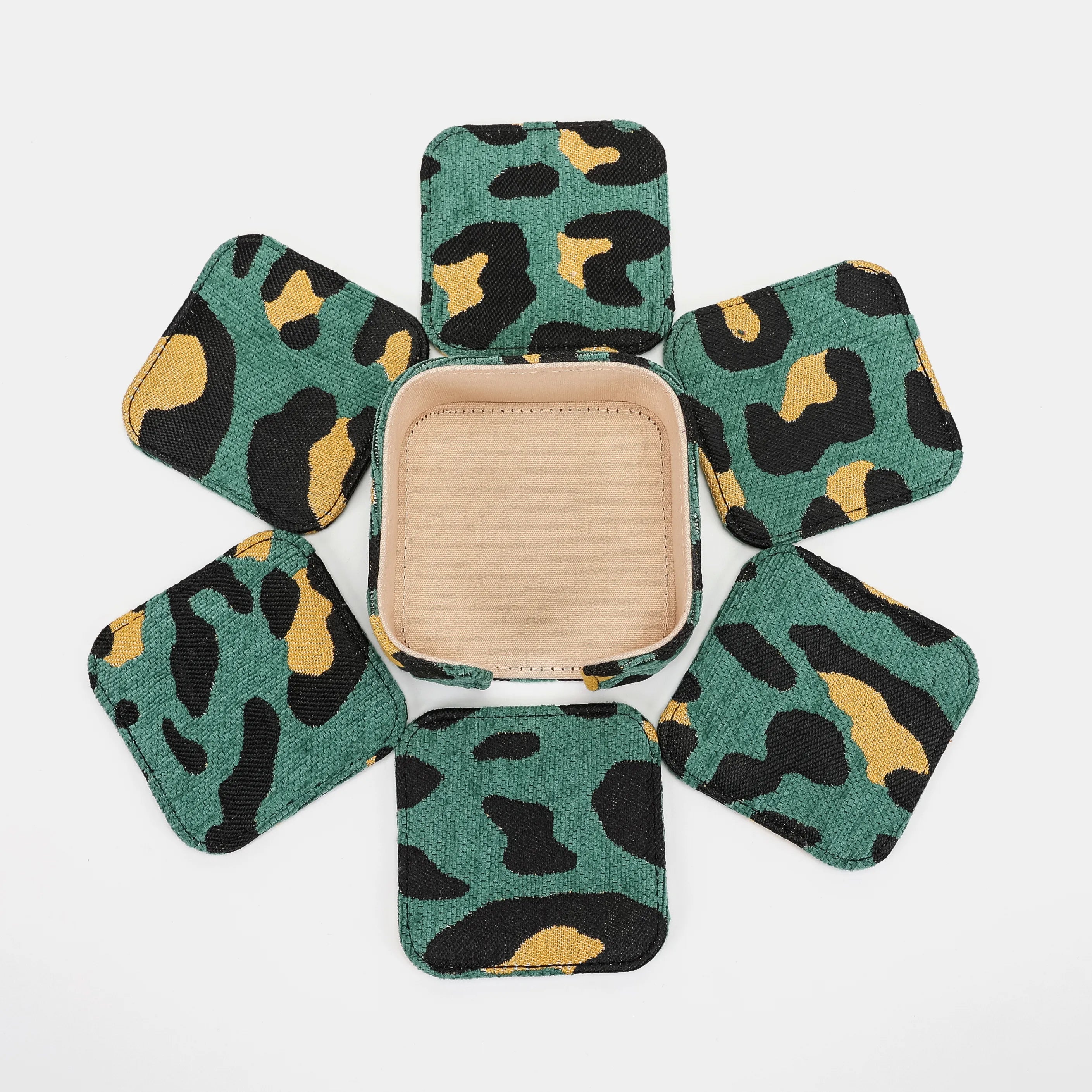 Leopard Green Square Coaster Set with Holder of America-6 pcs set