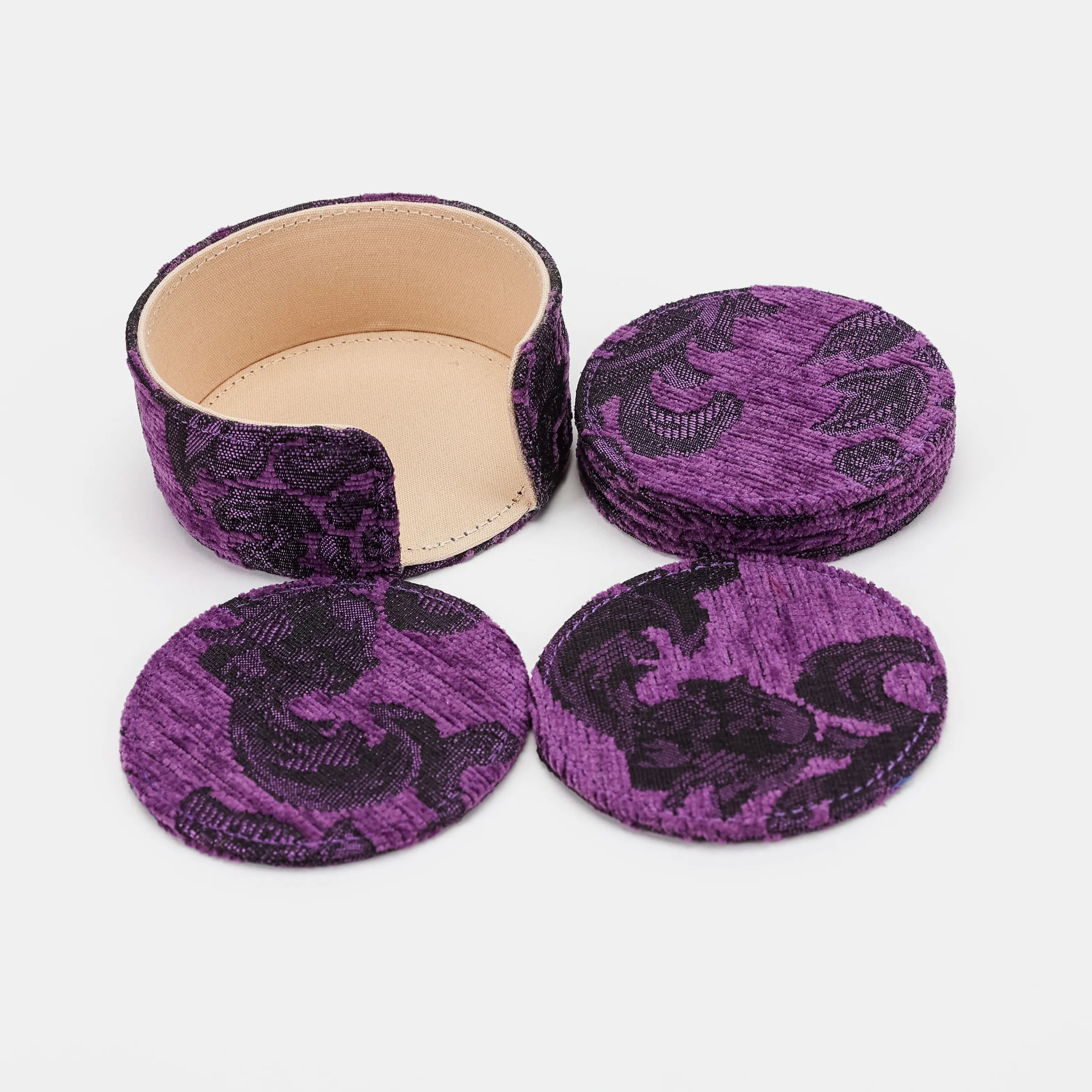 Victorian Blossom Purple Round Coaster Set with Holder of America-Set details