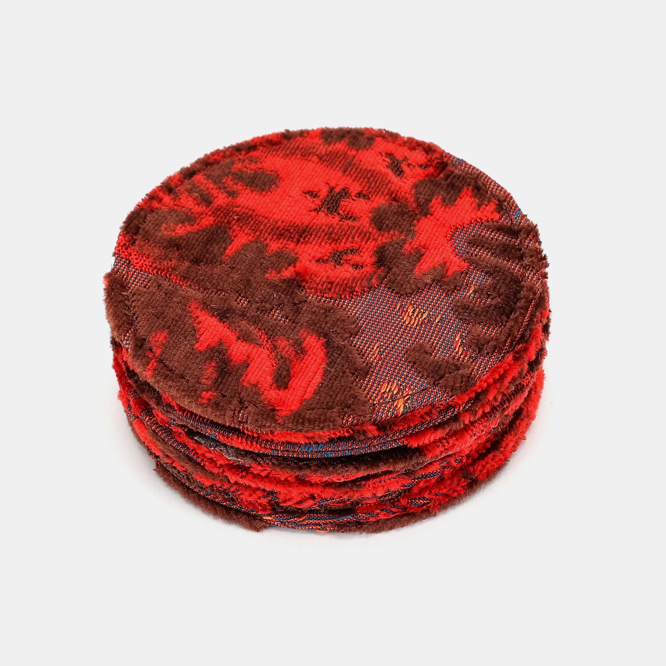 Burnout Velvet Revival Scarlet Round Coaster Set with Holder of America-Coasters