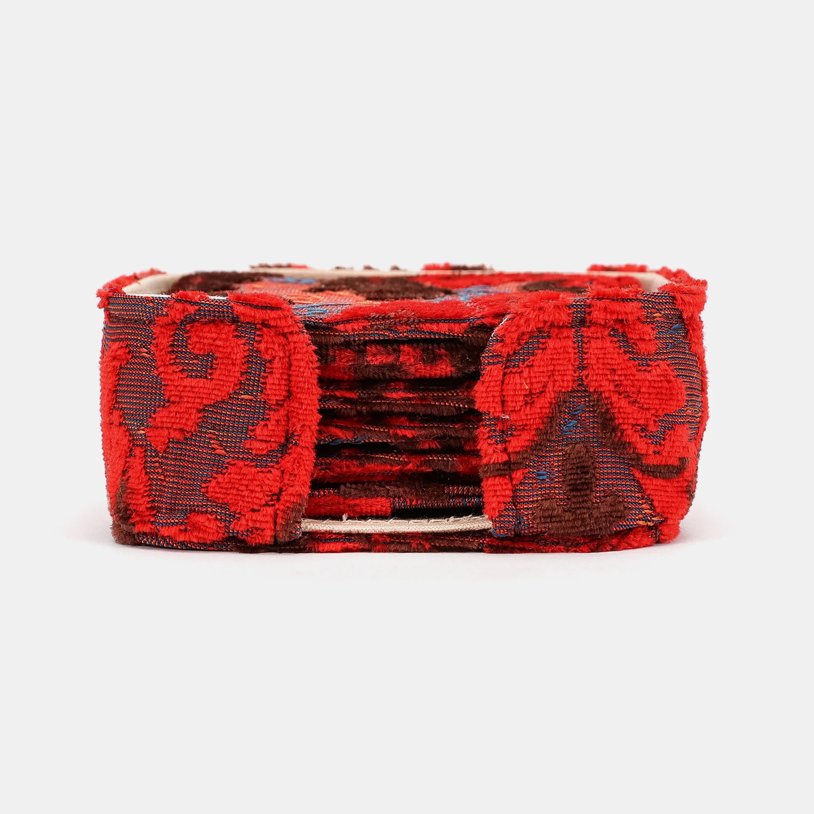 Burnout Velvet Revival Scarlet Square Coaster Set with Holder of America-Main