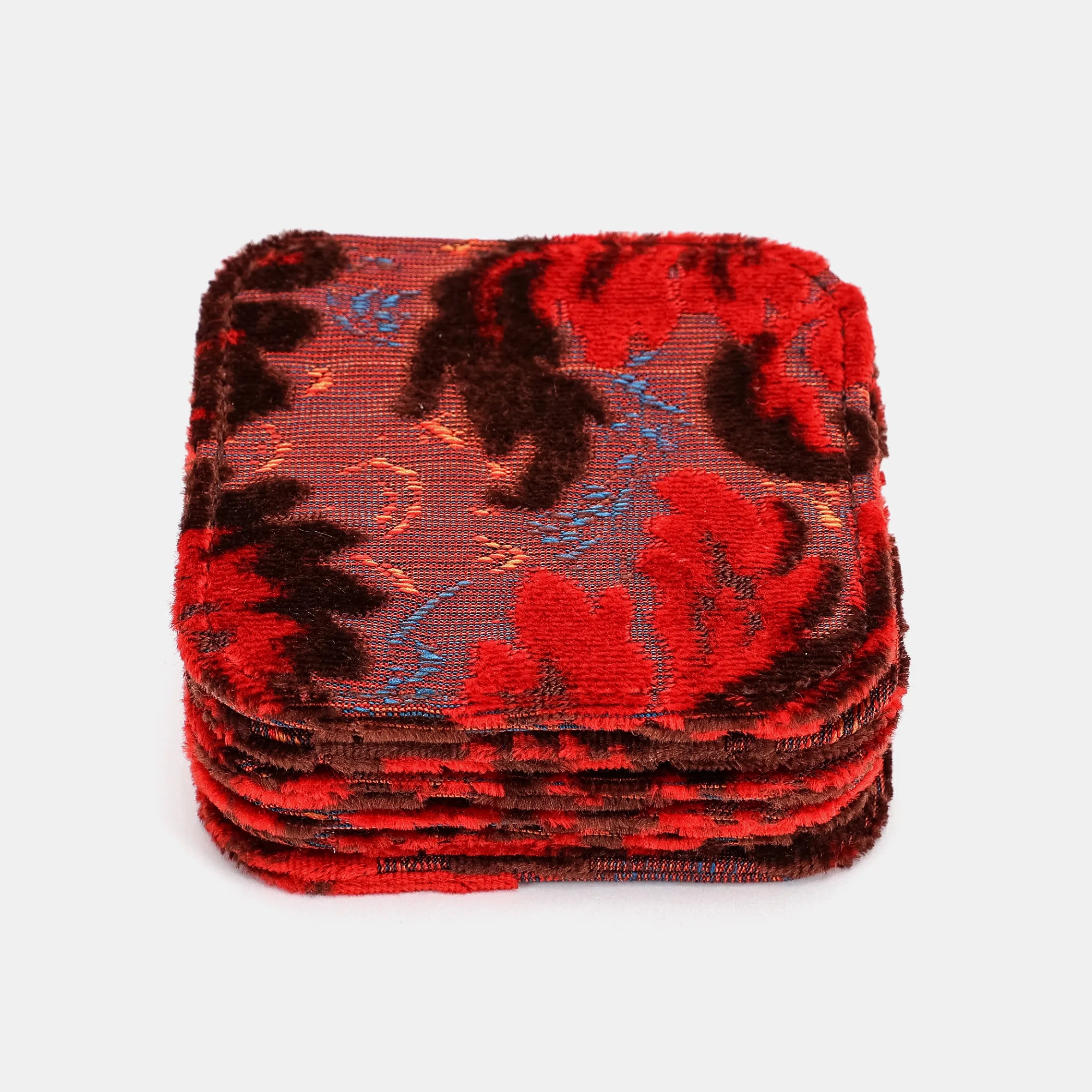Burnout Velvet Revival Scarlet Square Coaster Set with Holder of America-Coasters