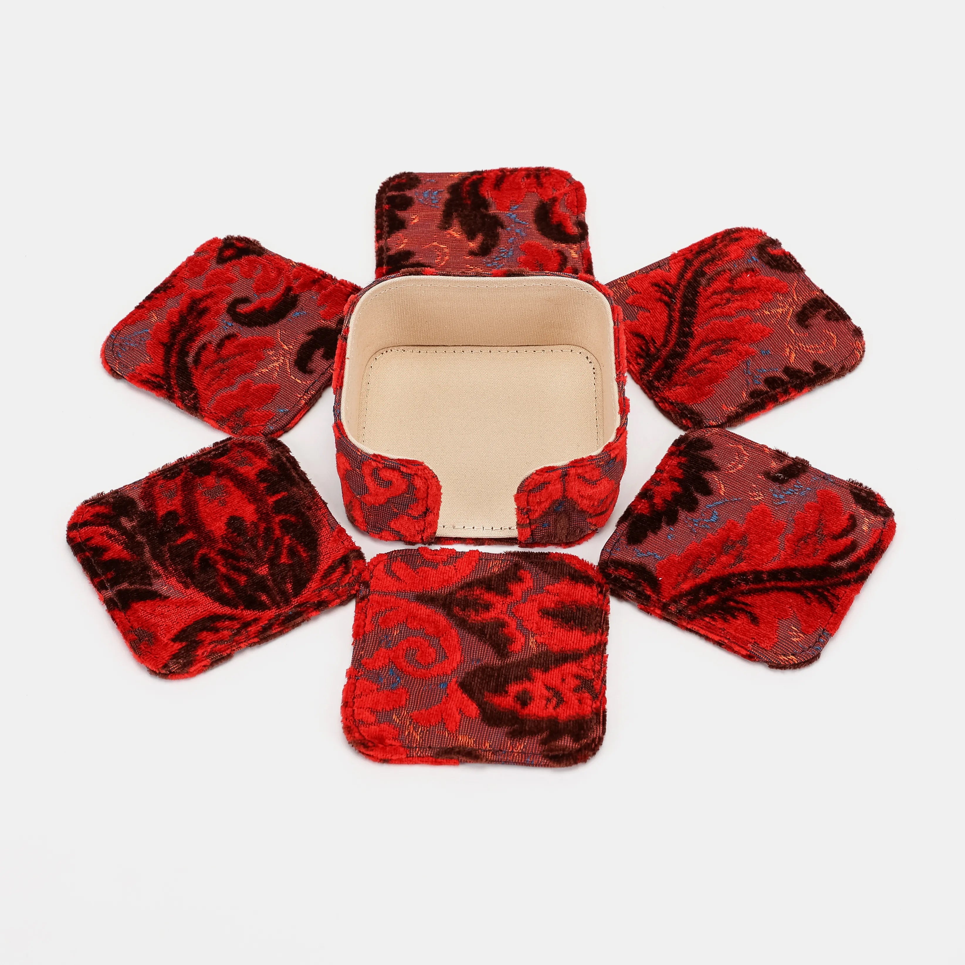 Burnout Velvet Revival Scarlet Square Coaster Set with Holder of America-6 pcs with holder
