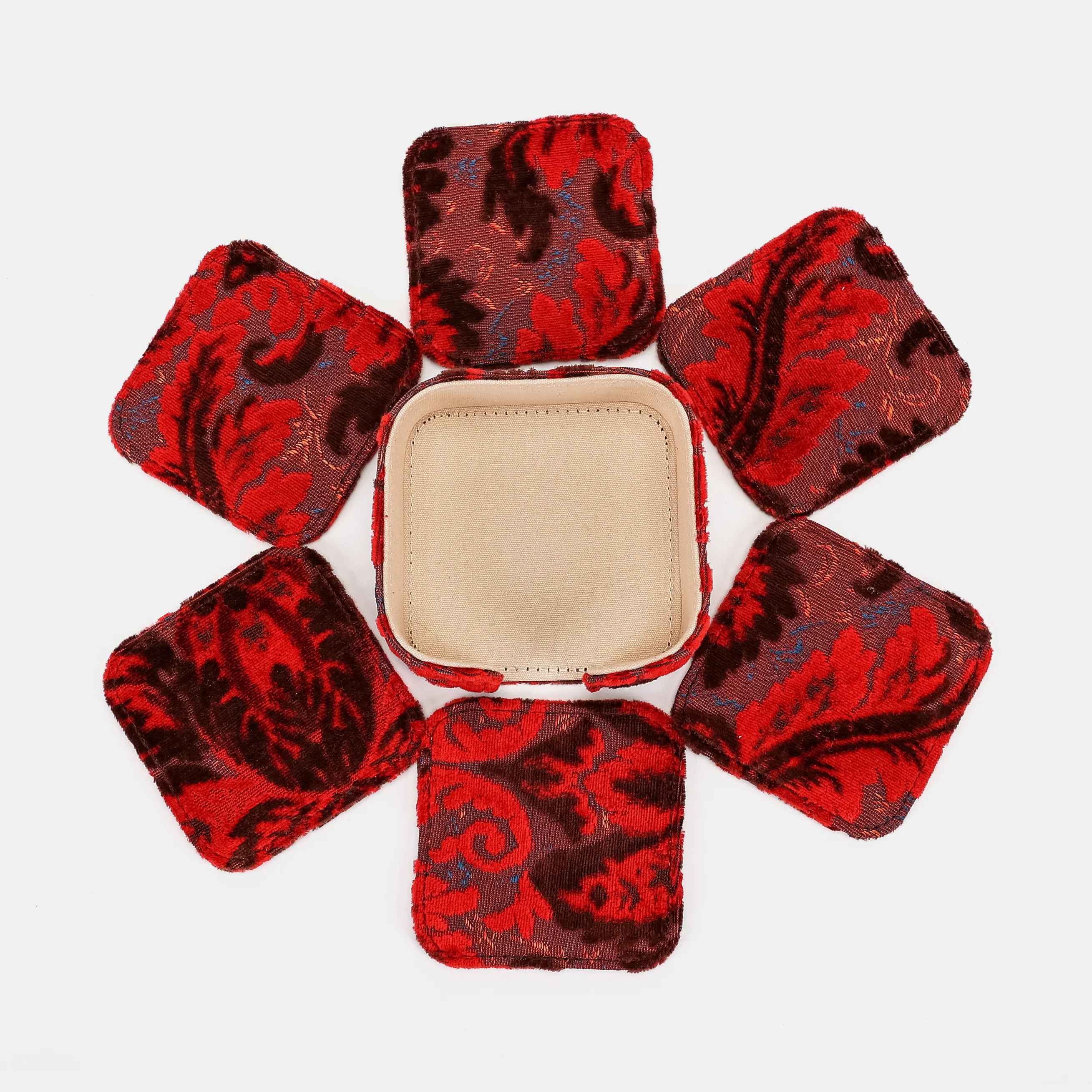 Burnout Velvet Revival Scarlet Square Coaster Set with Holder of America-6 pcs set