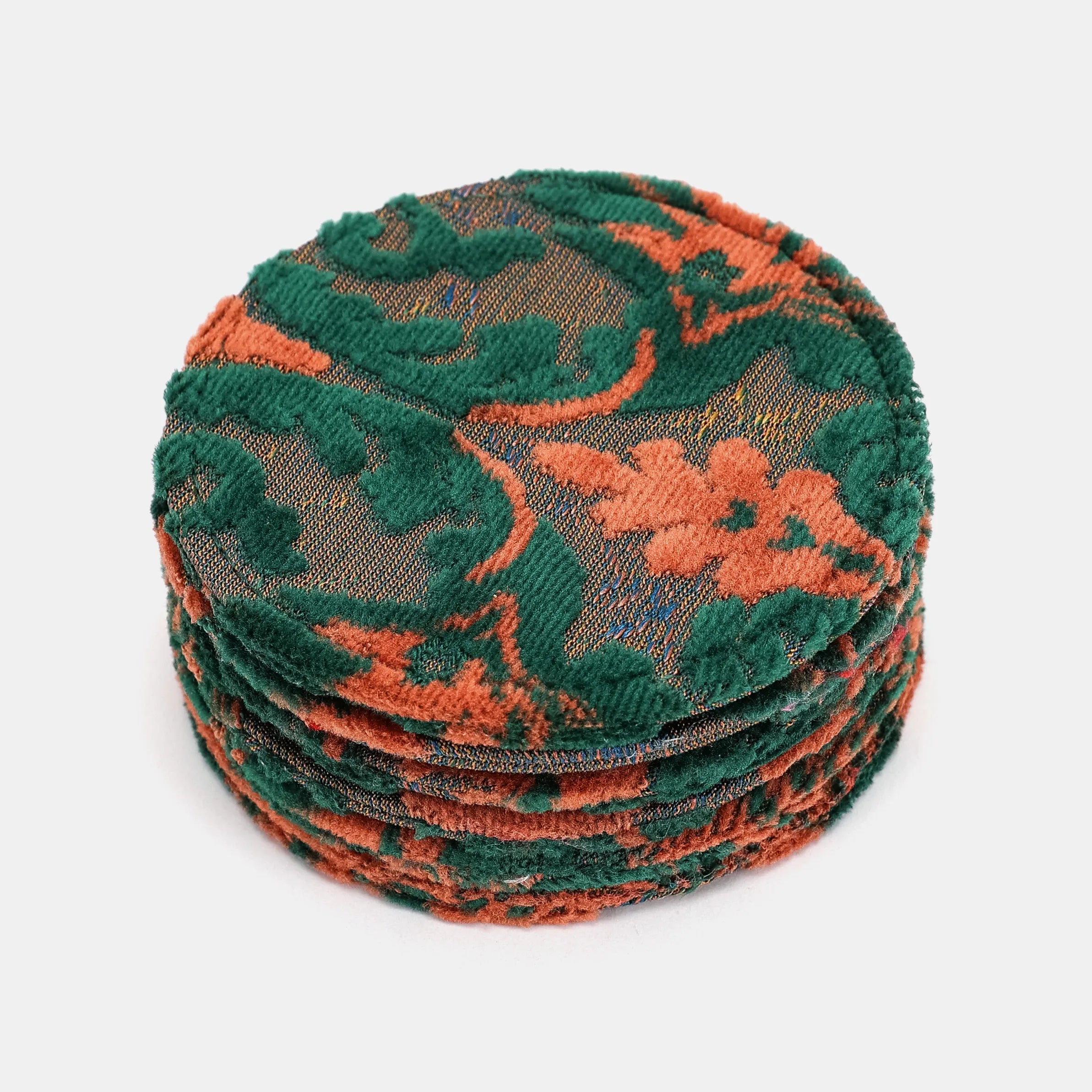 Burnout Velvet Revival Jade Round Coaster Set with Holder of America-Coasters