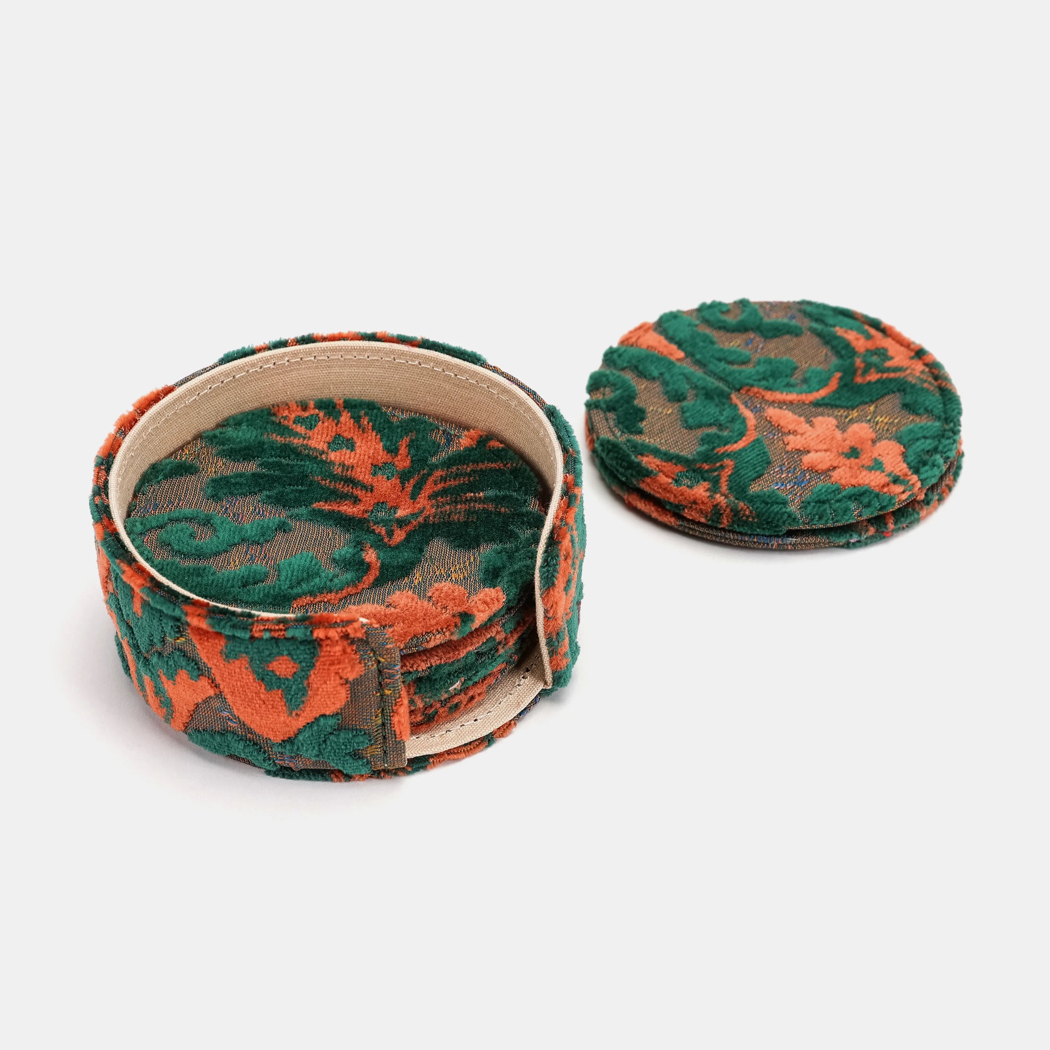 Burnout Velvet Revival Jade Round Coaster Set with Holder of America-Details