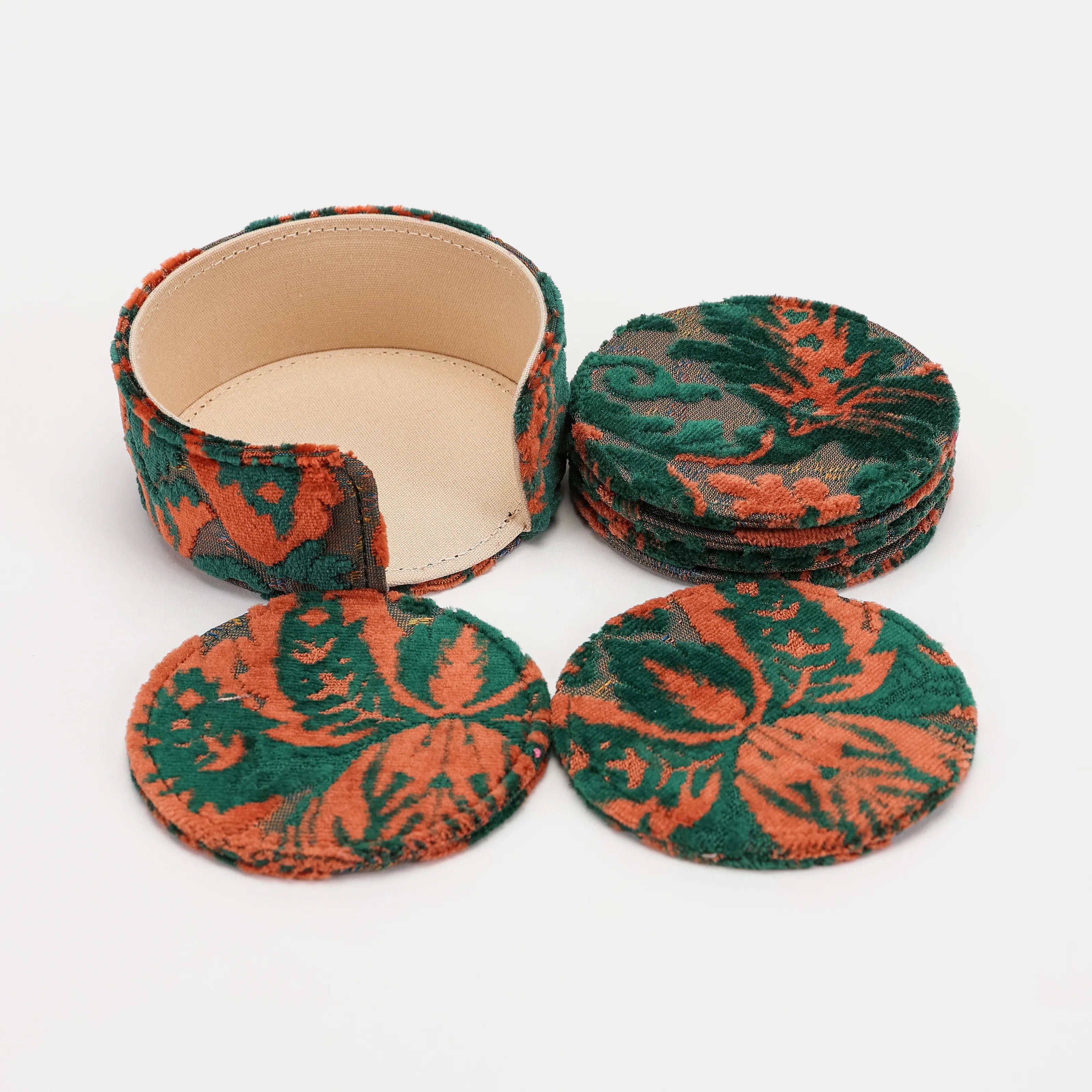 Burnout Velvet Revival Jade Round Coaster Set with Holder of America-Set details