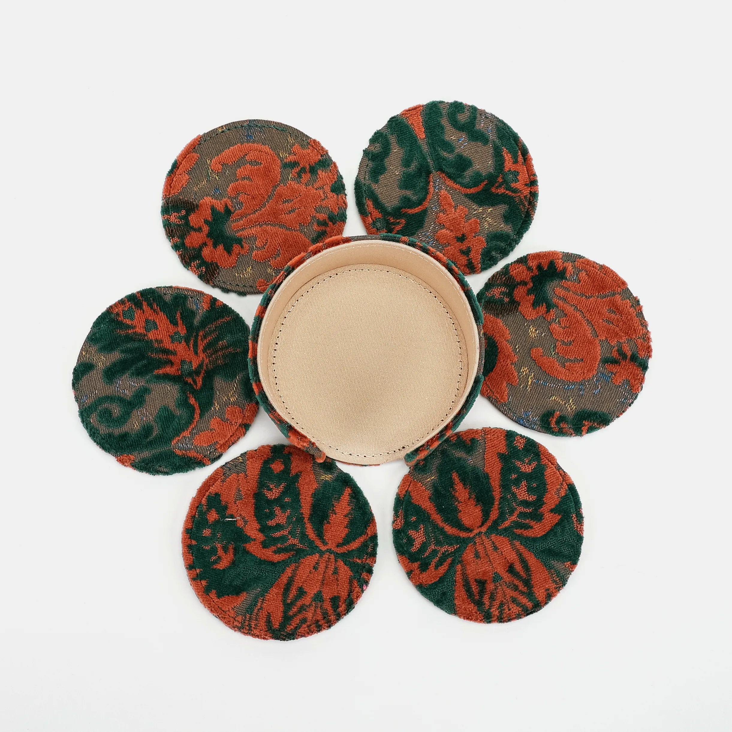 Burnout Velvet Revival Jade Round Coaster Set with Holder of America-6 pcs set