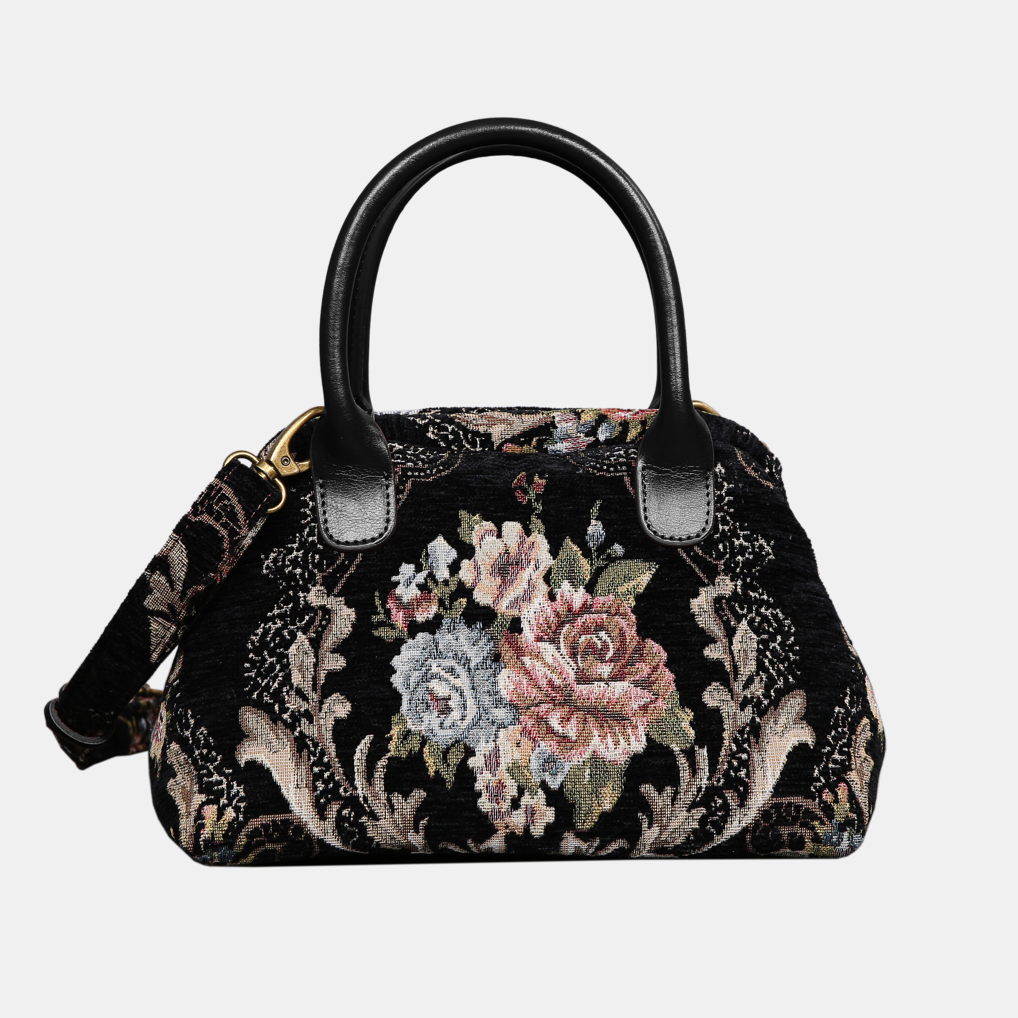 Floral Black Leather Black Carpet Satchel