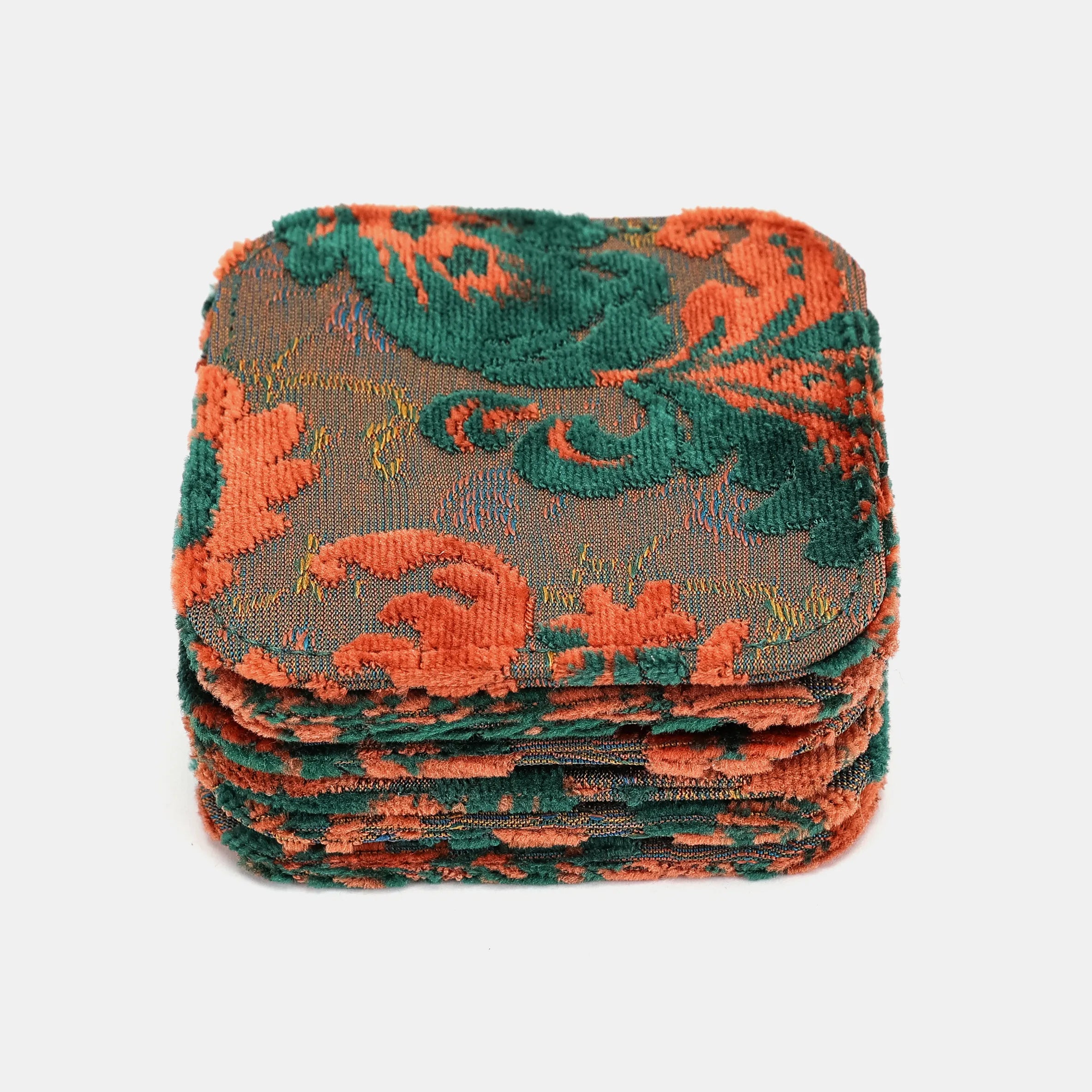 Burnout Velvet Revival Jade Square Coaster Set with Holder of America-Coasters