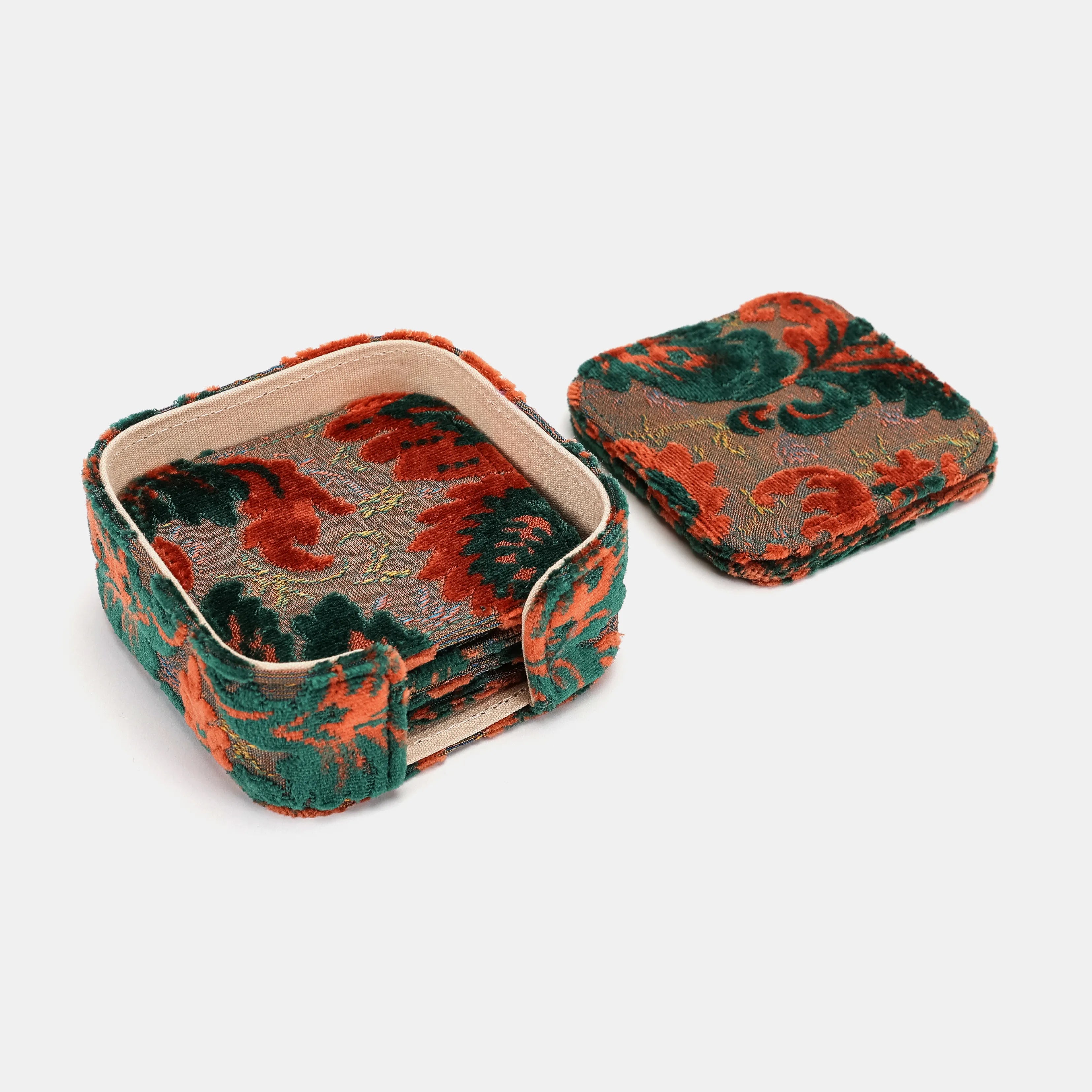 Burnout Velvet Revival Jade Square Coaster Set with Holder of America-Details
