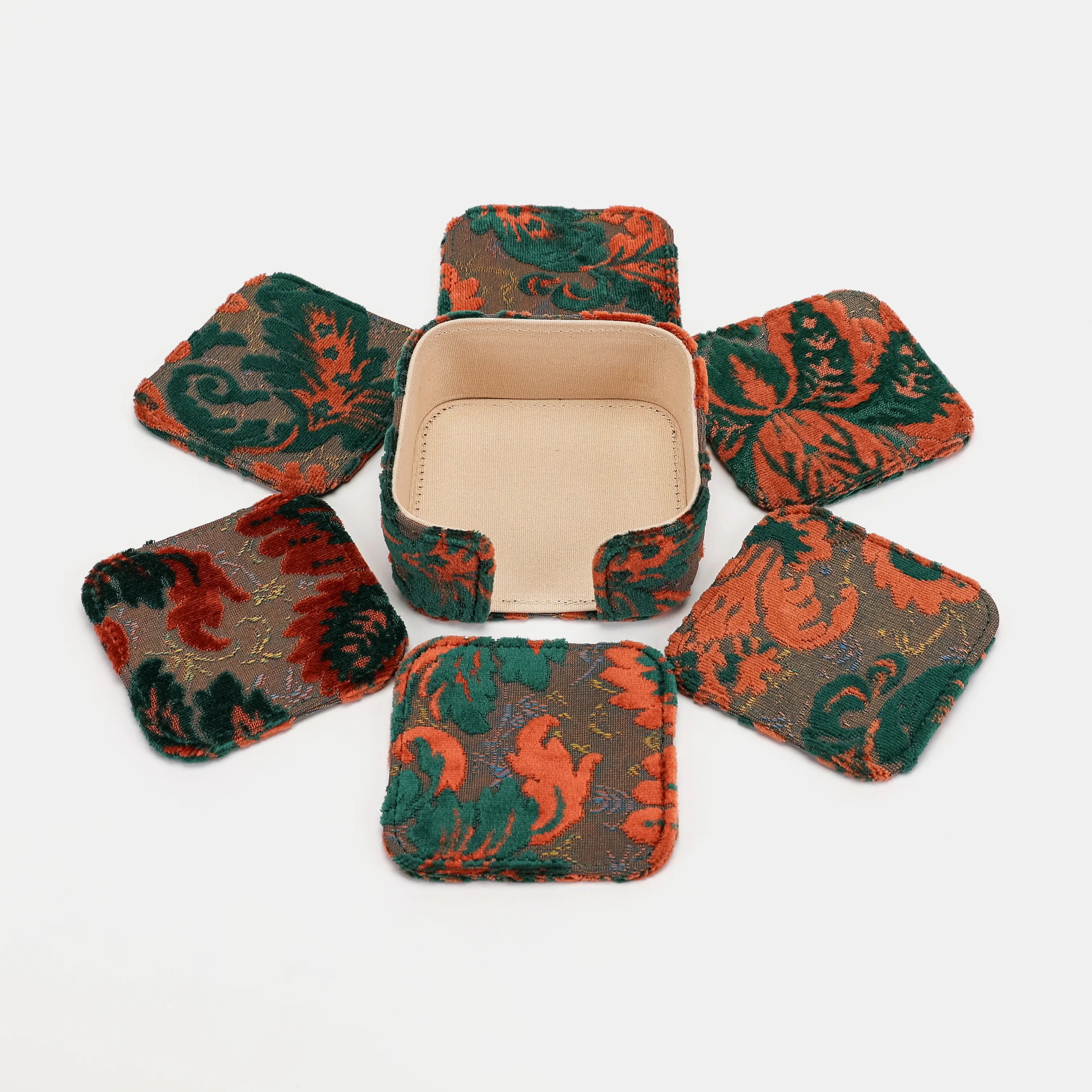 Burnout Velvet Revival Jade Square Coaster Set with Holder of America-6 pcs with holder
