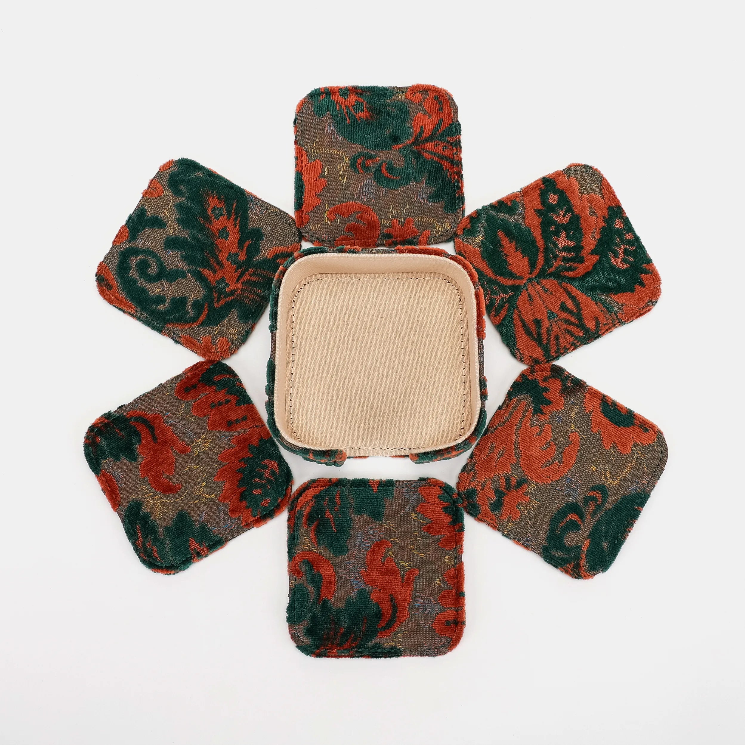 Burnout Velvet Revival Jade Square Coaster Set with Holder of America-6 pcs set