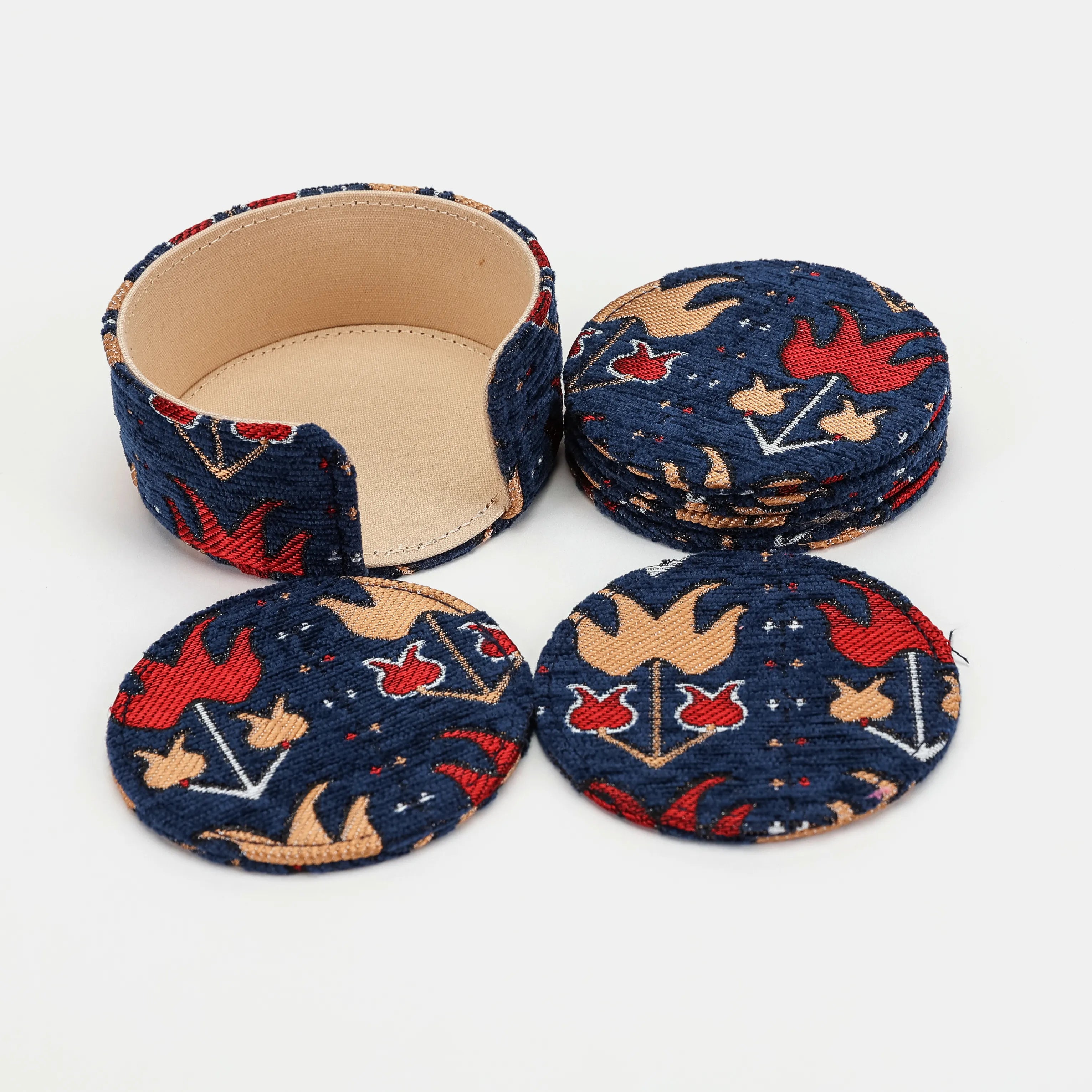 Poppy Bloom Round Coaster Set with Holder of America-Set details