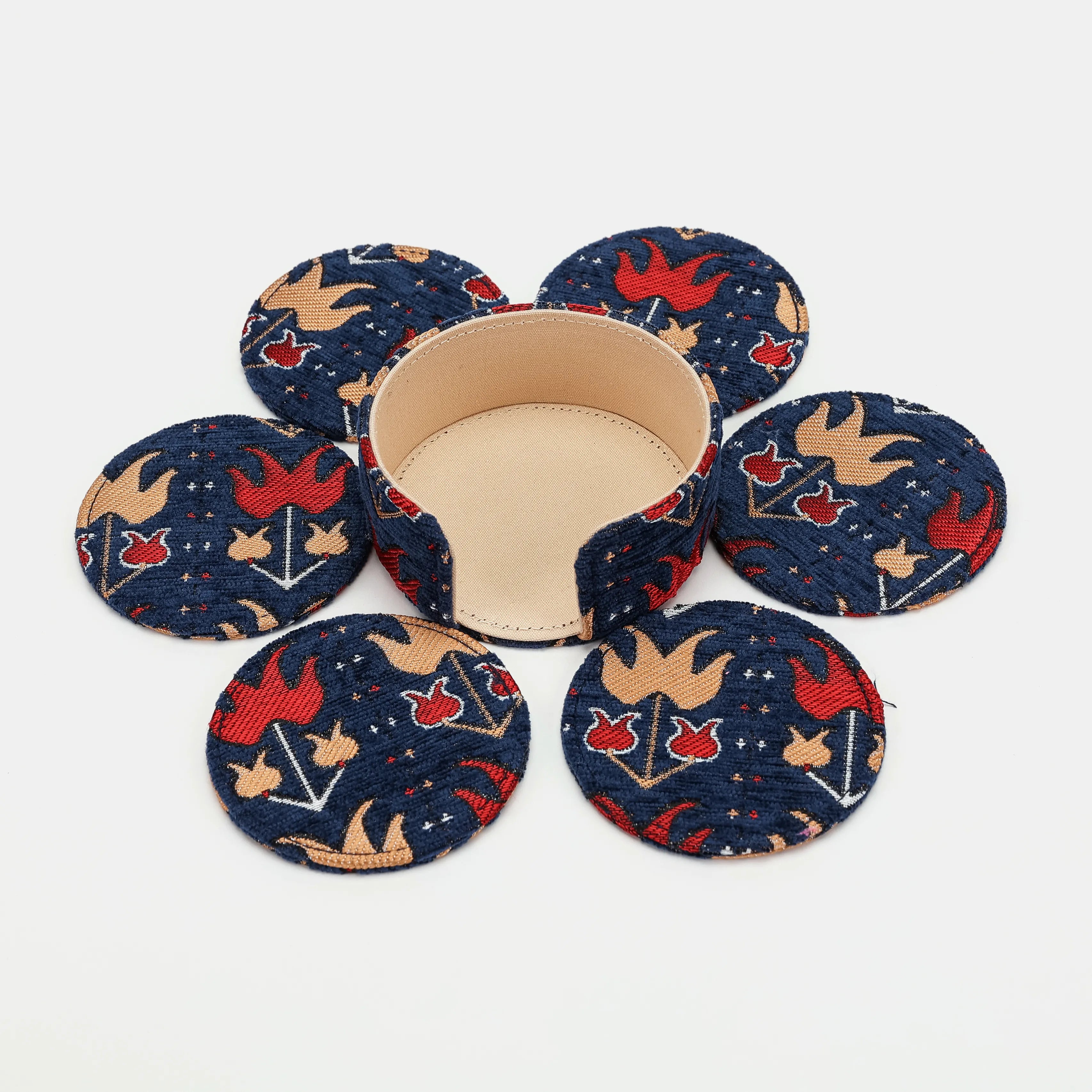 Poppy Bloom Round Coaster Set with Holder of America-6 pcs with holder