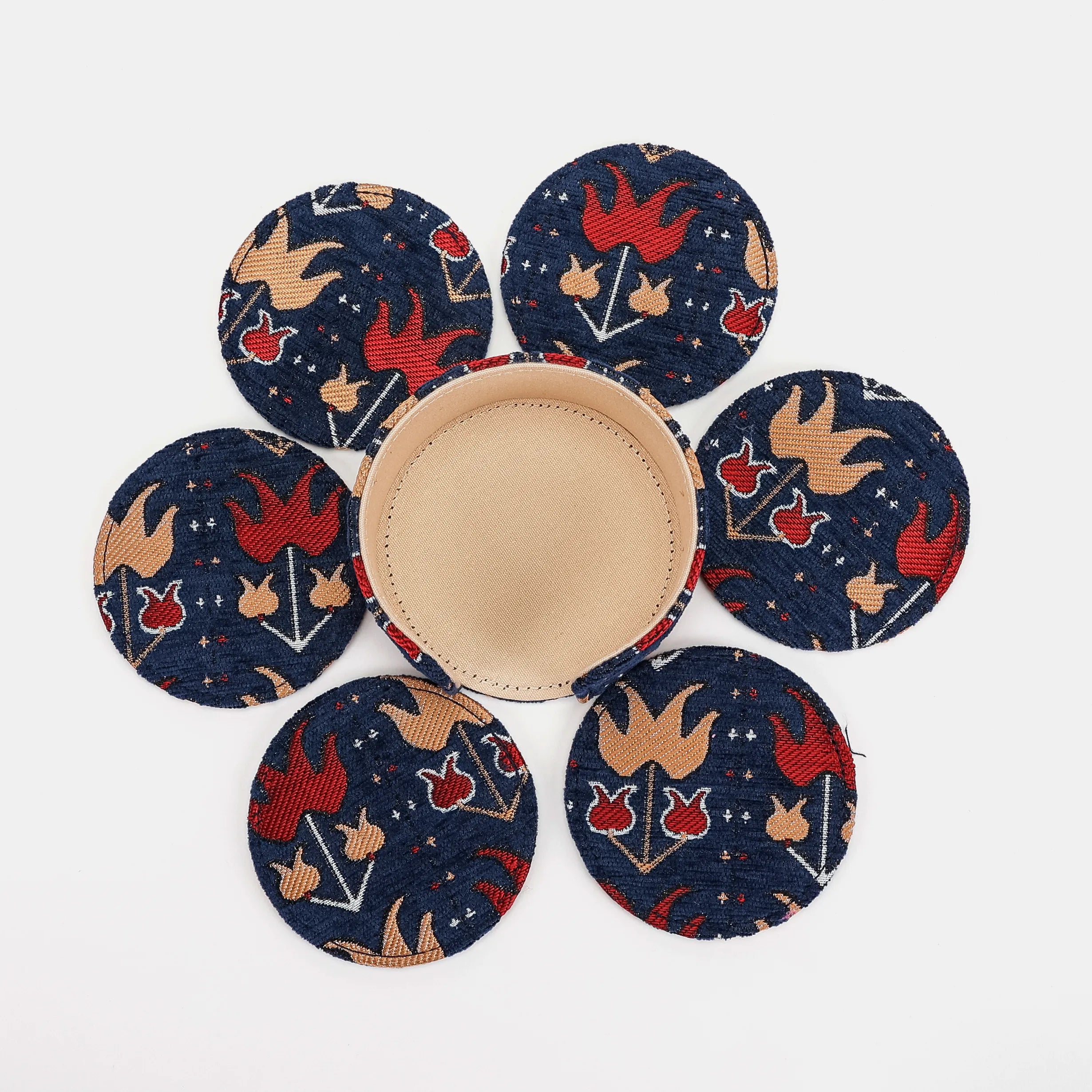 Poppy Bloom Round Coaster Set with Holder of America-6 pcs set