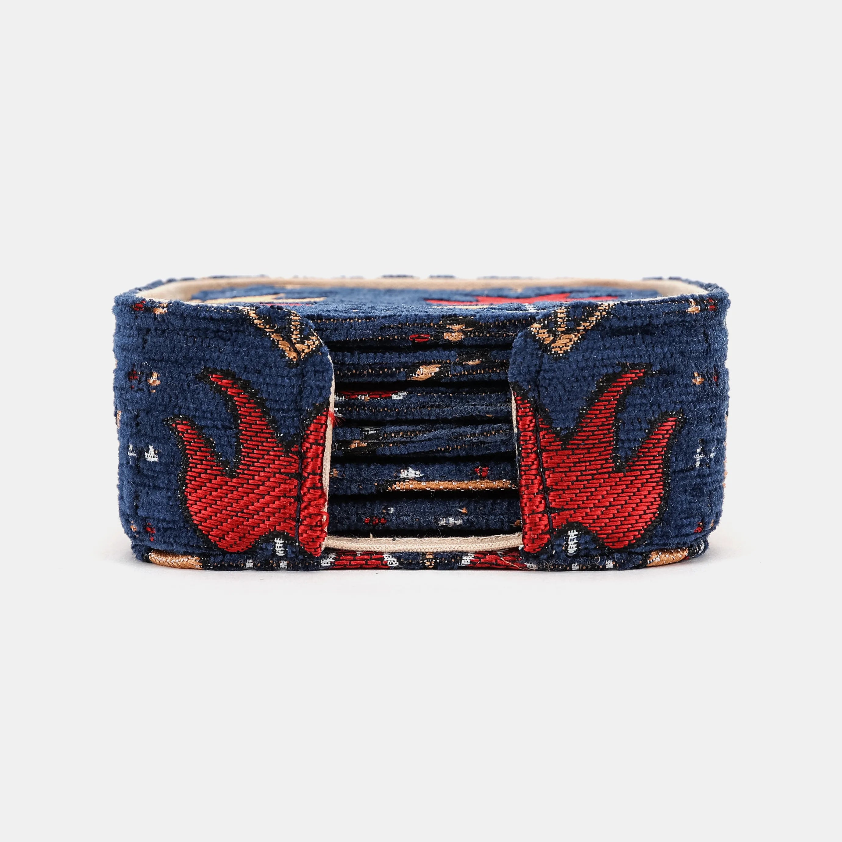 Poppy Bloom Square Coaster Set with Holder of America-Main