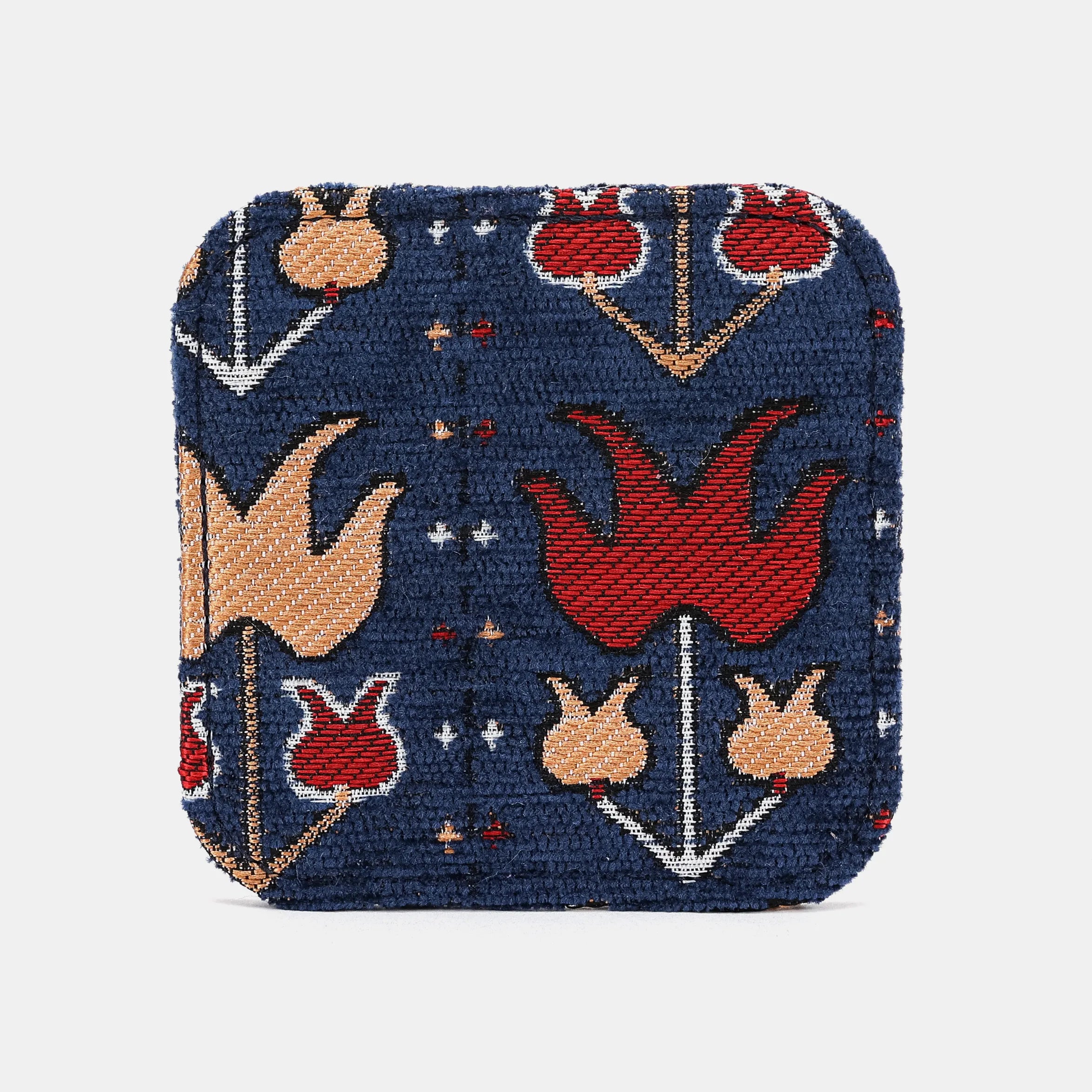 Poppy Bloom Square Coaster Set with Holder of America-Face