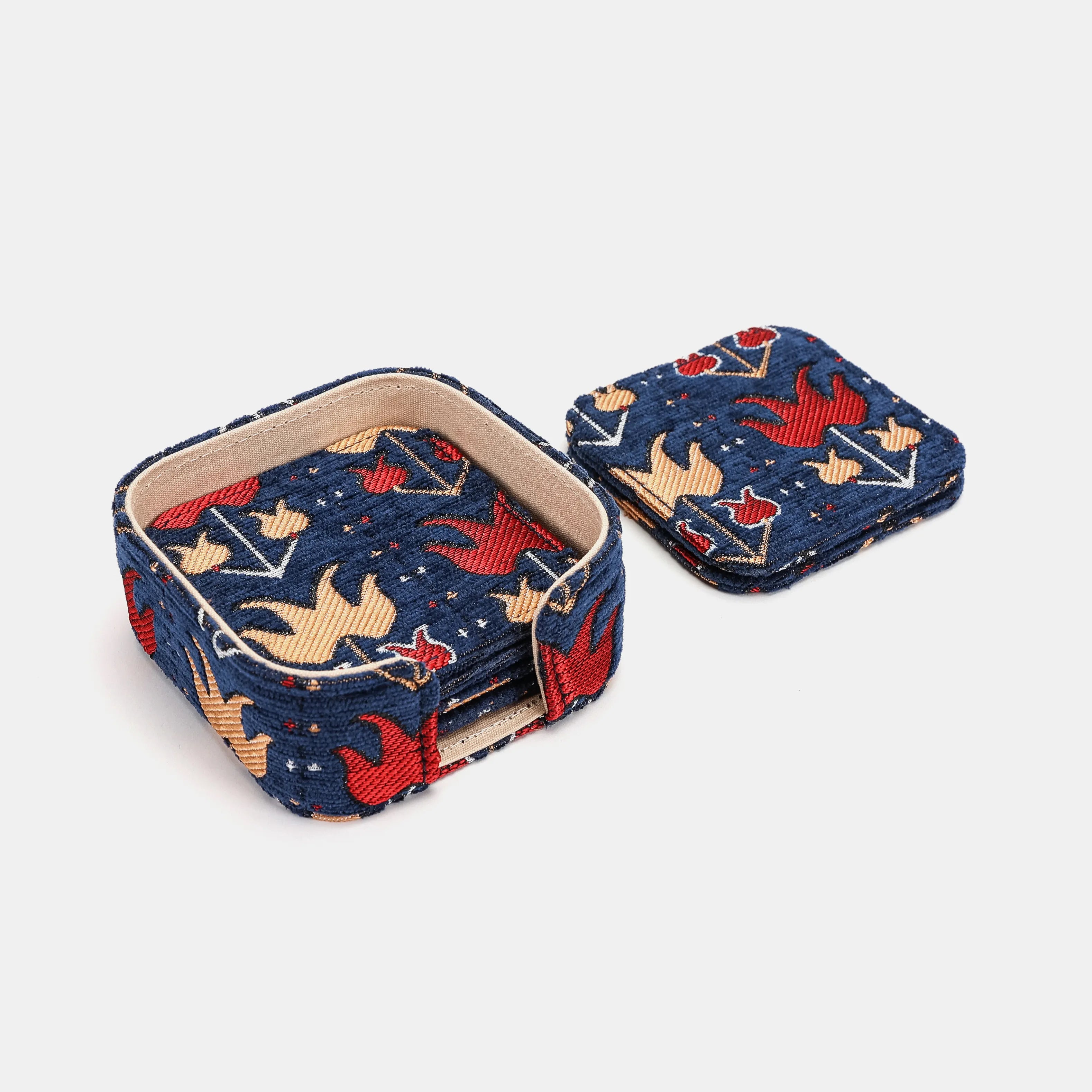 Poppy Bloom Square Coaster Set with Holder of America-Details