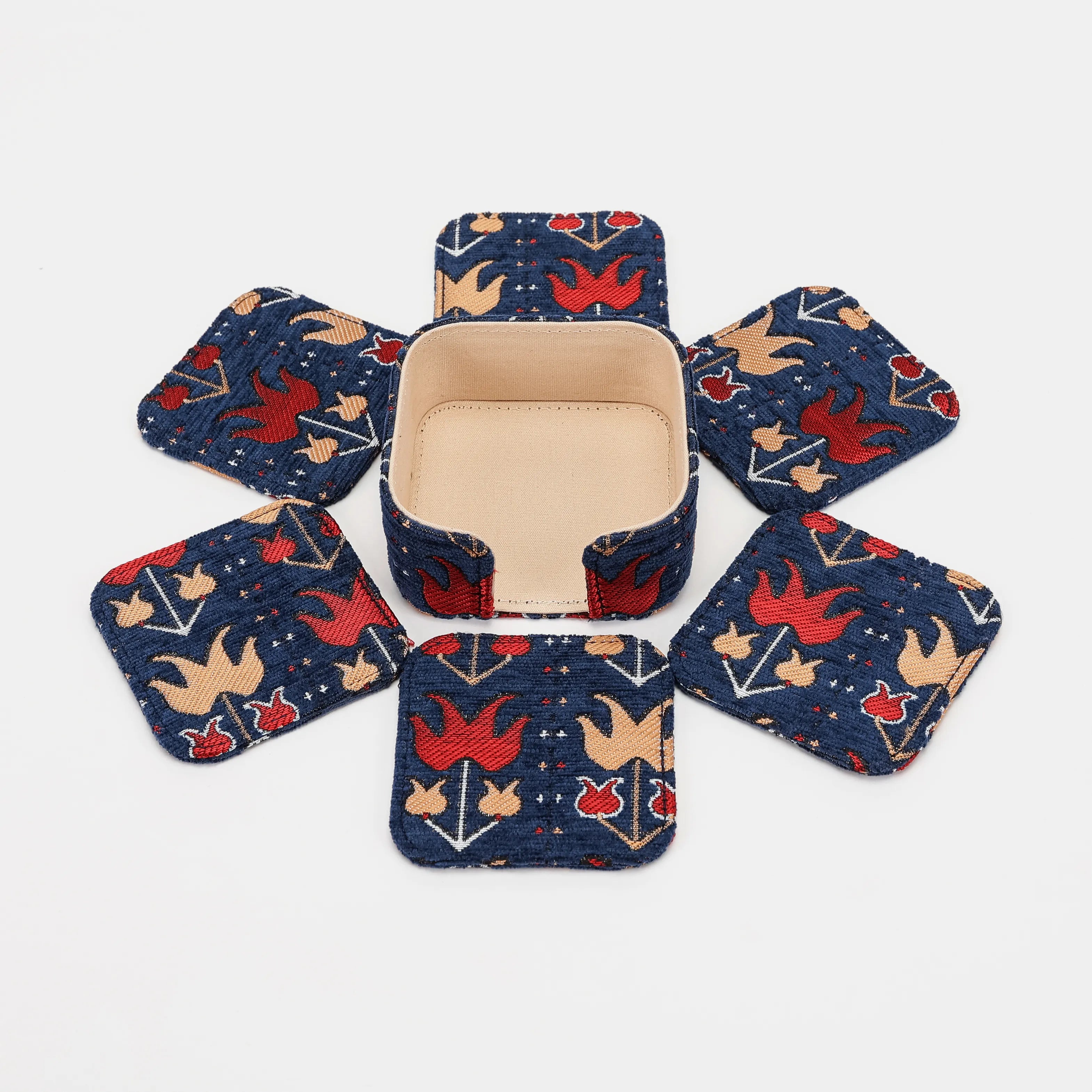 Poppy Bloom Square Coaster Set with Holder of America-6 pcs with holder