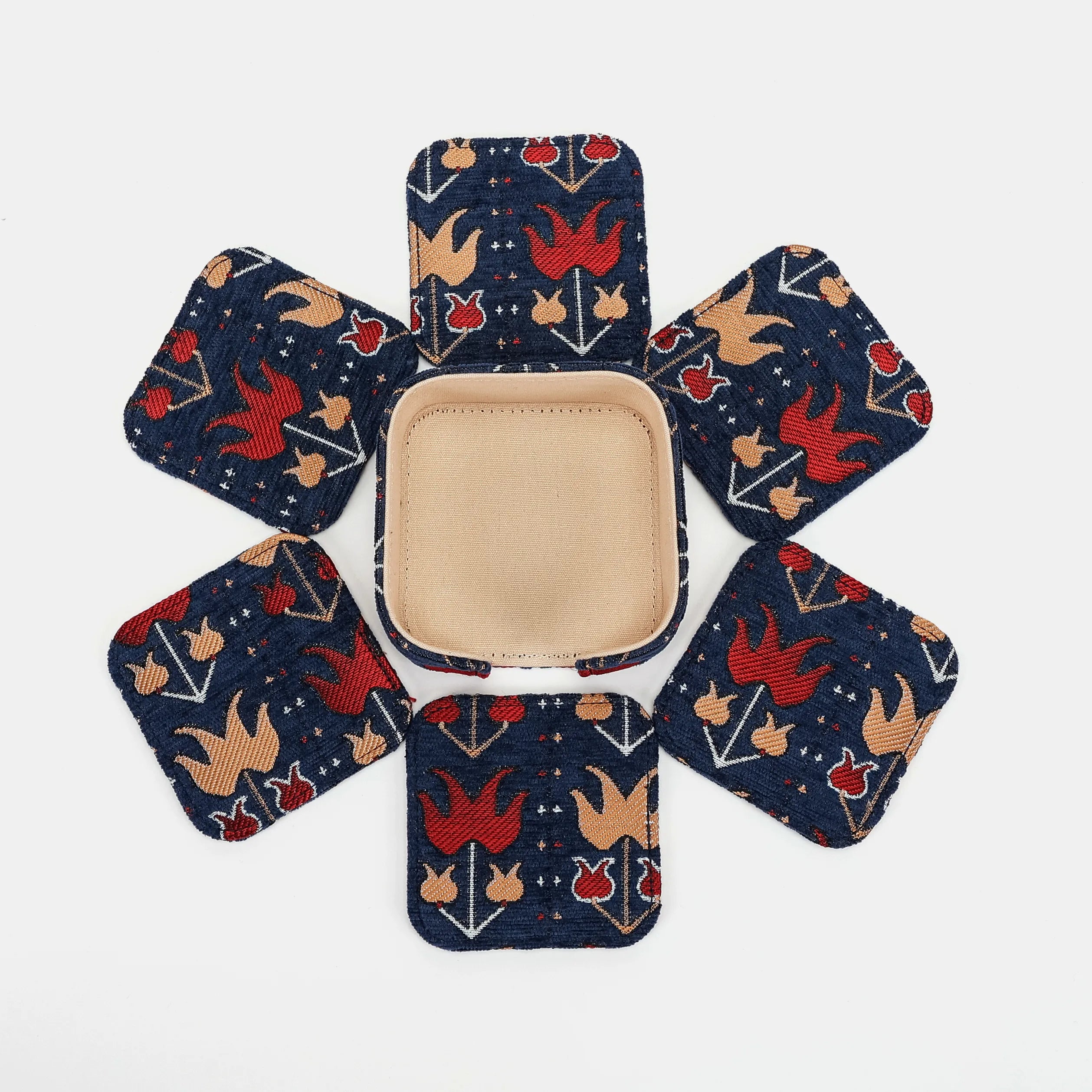 Poppy Bloom Square Coaster Set with Holder of America-6 pcs set