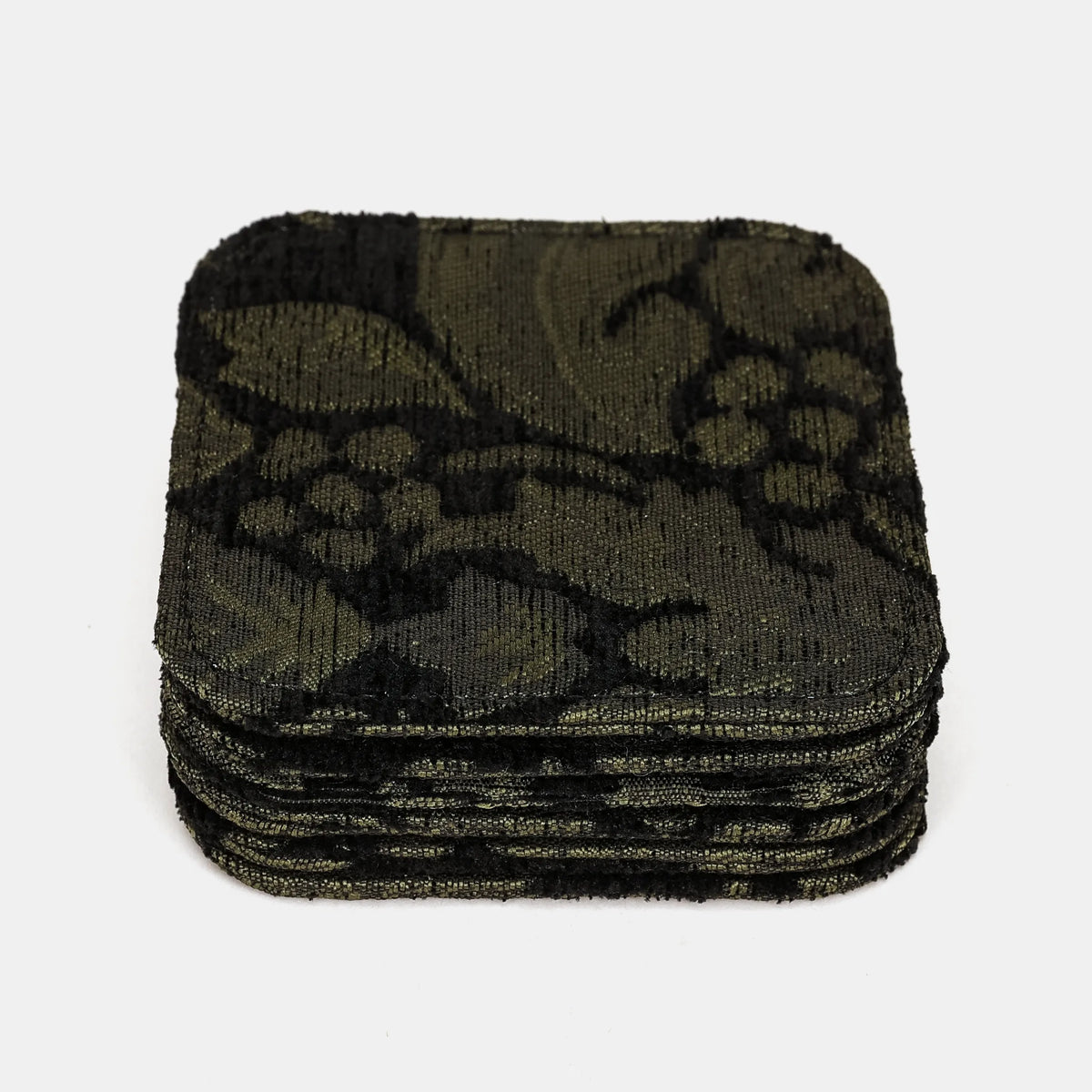 Victorian Blossom Black/Green Square Coaster Set with Holder coasters