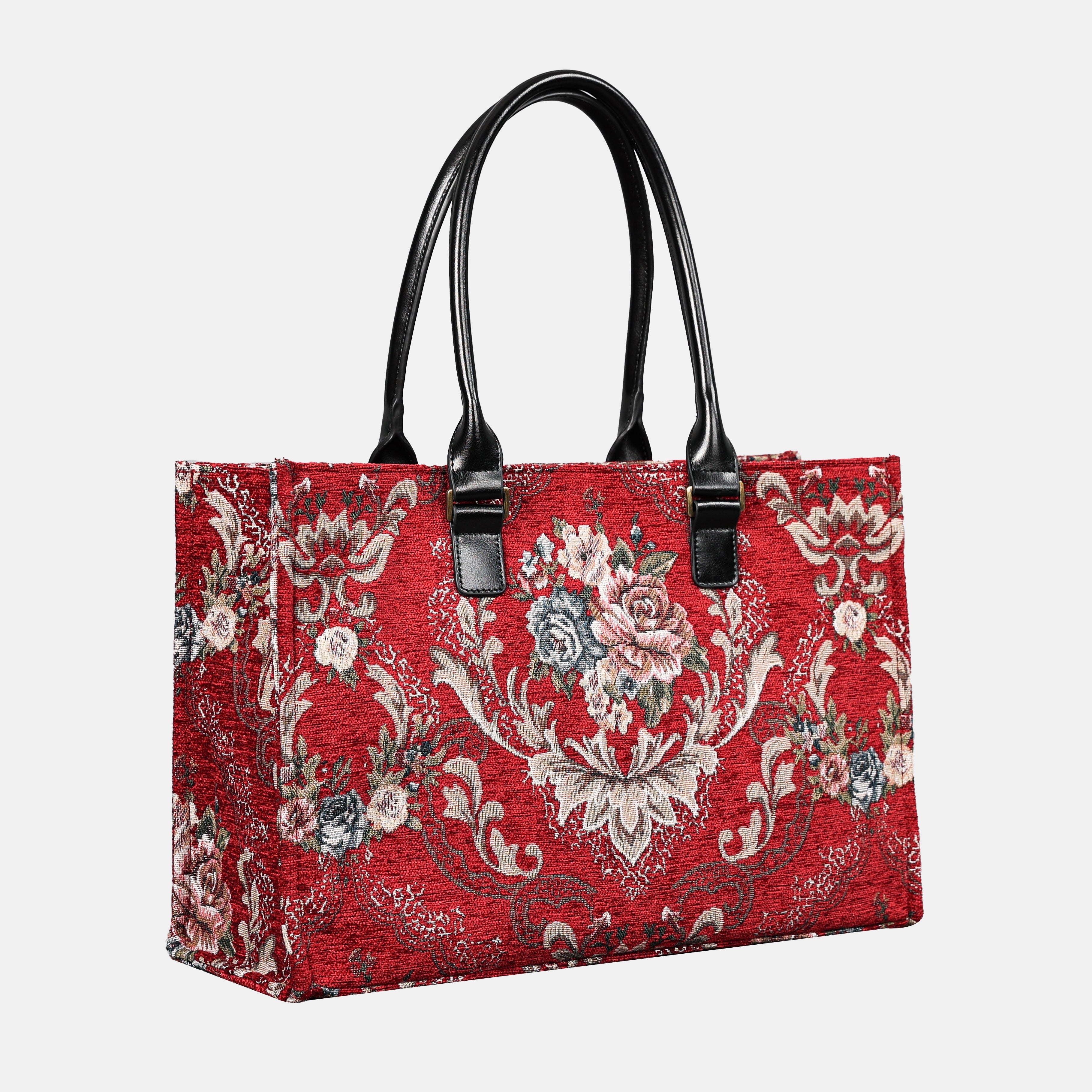 Floral Red Laptop Work Tote MCW Handmade-1