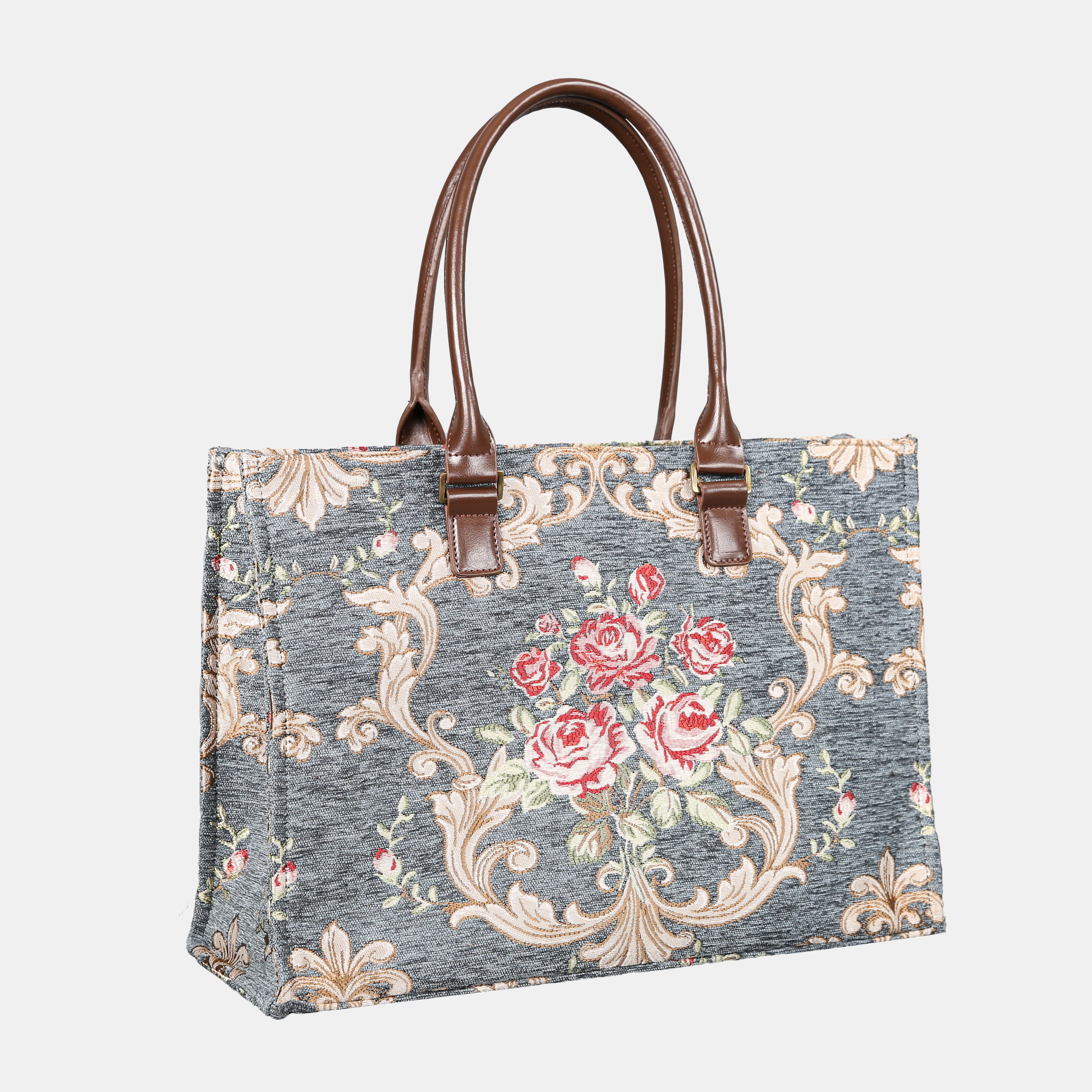Baroque Garden Grey Laptop Work Tote  MCW Handmade-1